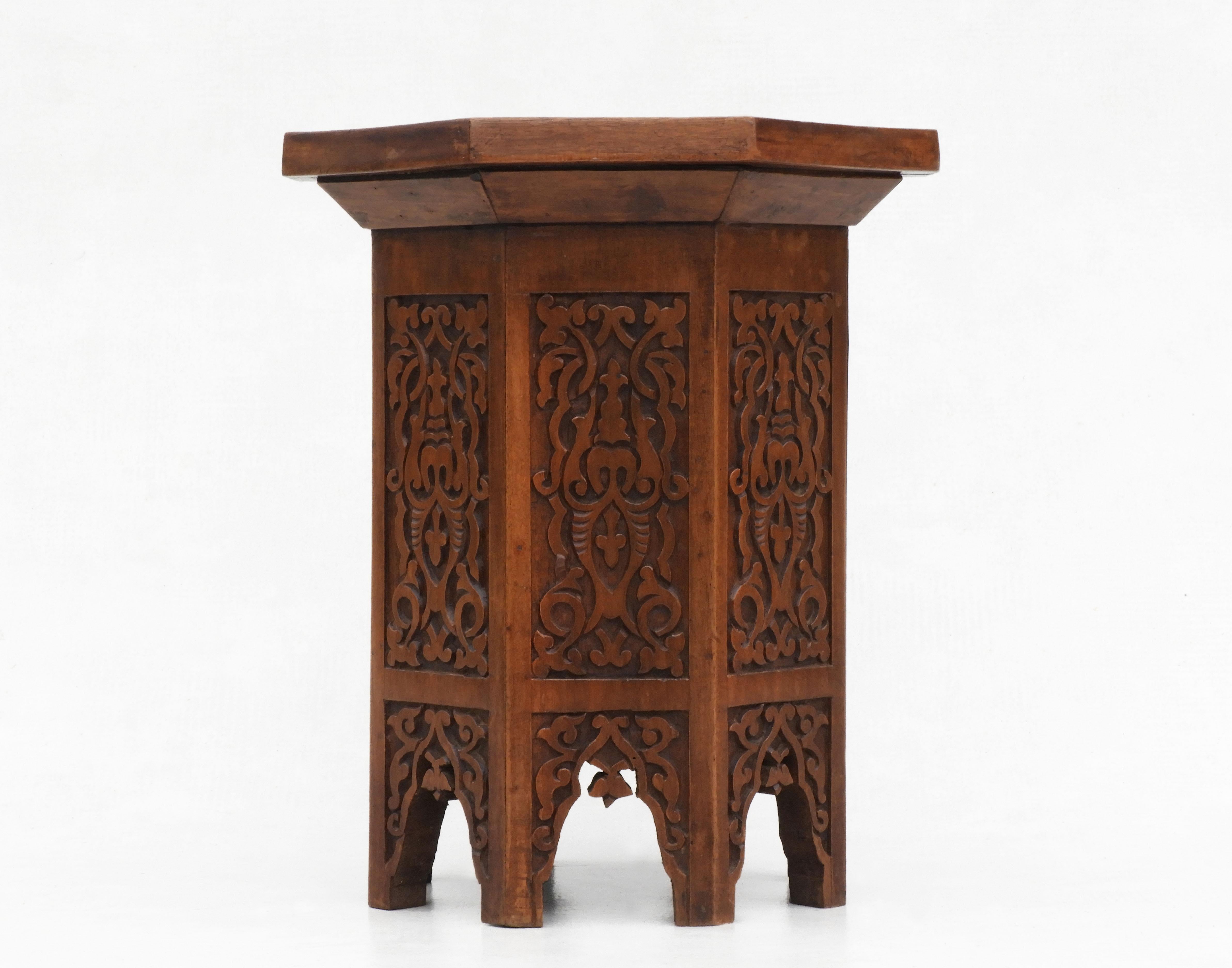Hand-Crafted Moroccan Hand Carved Side Table or Tabouret Stool 