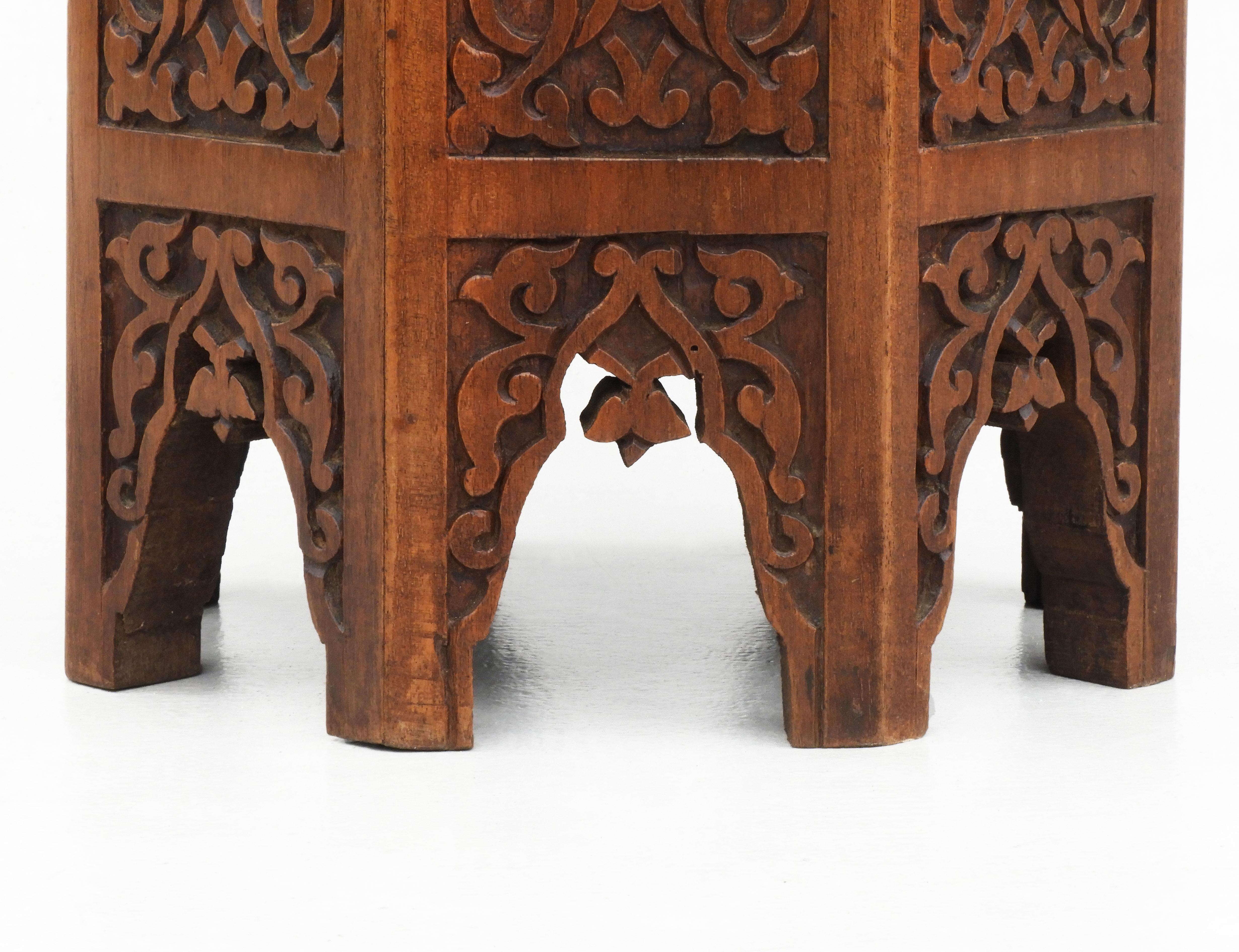 Hardwood Moroccan Hand Carved Side Table or Tabouret Stool 