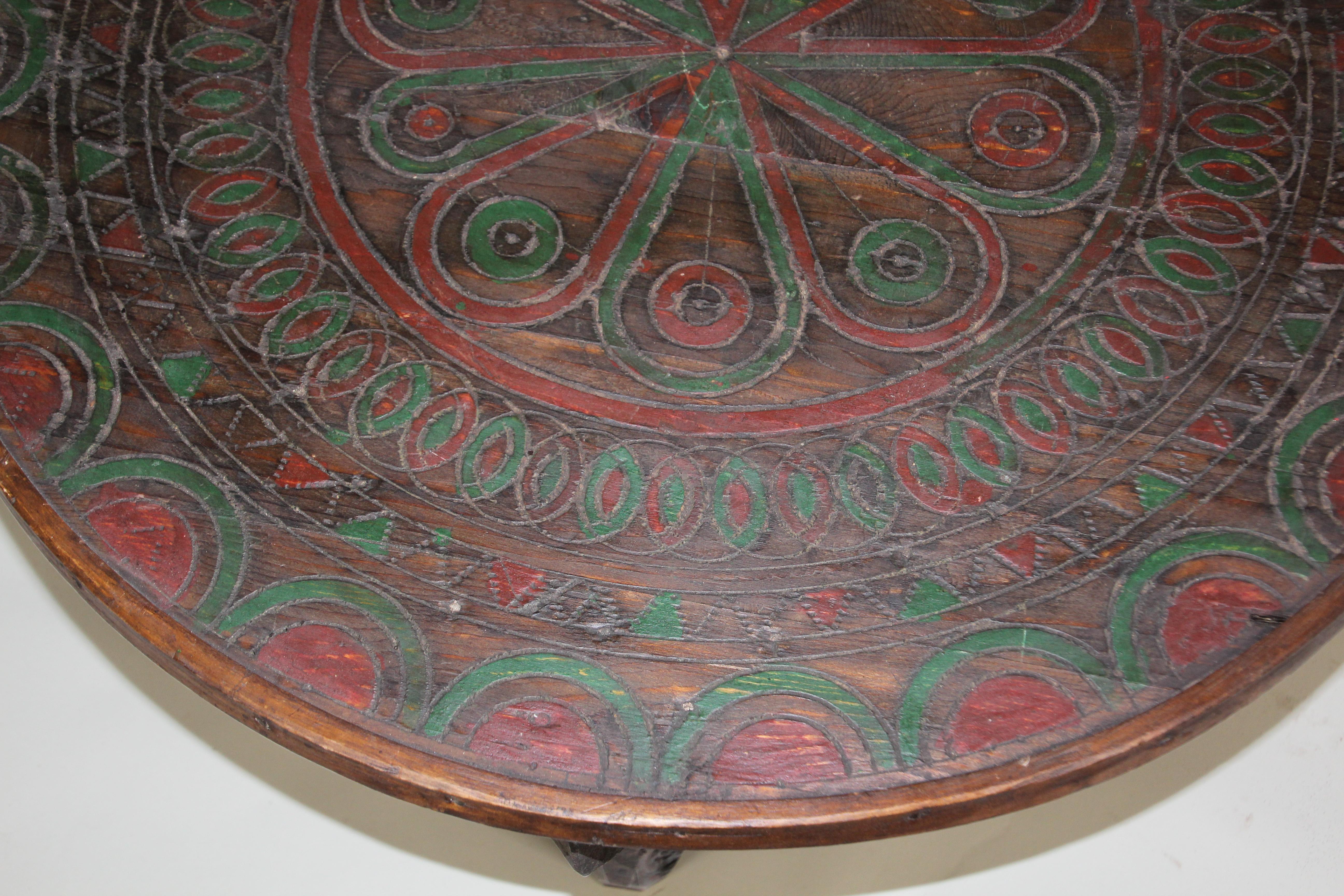 Moroccan Hand Carved Tribal Ethnic Low Coffee Table In Good Condition In North Hollywood, CA