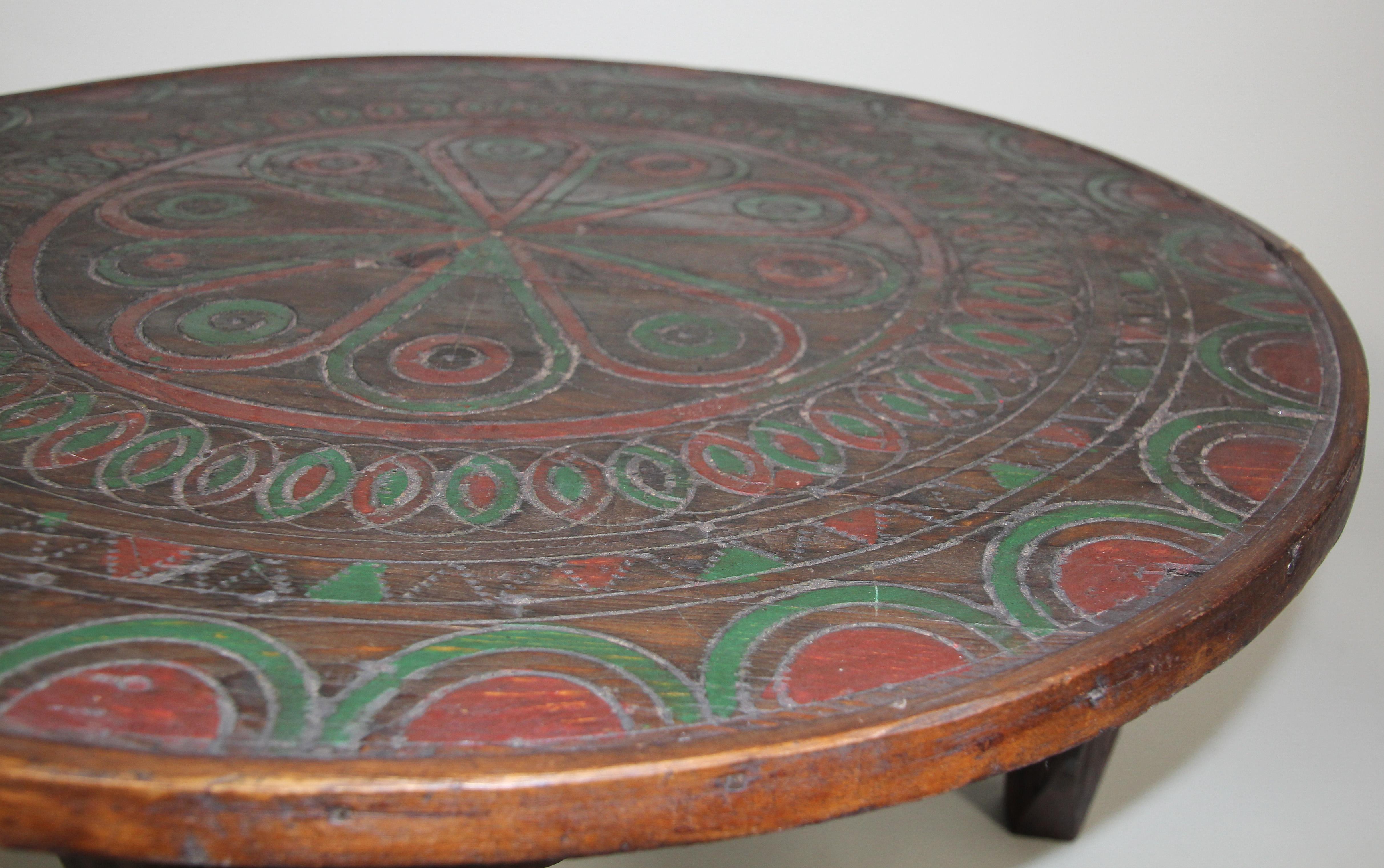 Wood Moroccan Hand Carved Tribal Ethnic Low Coffee Table