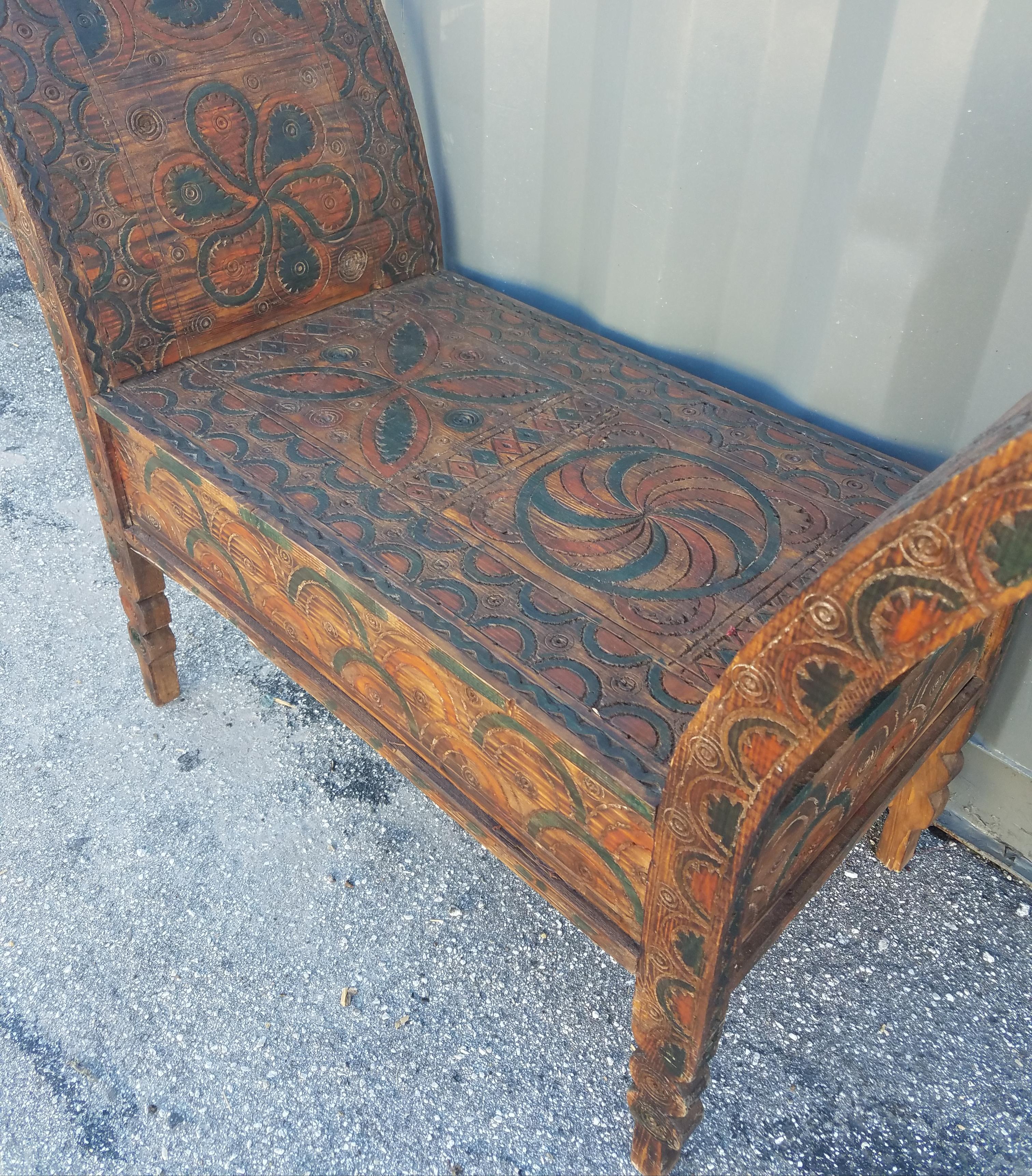 Moroccan Hand Carved Wooden Bench, Cedar Wood, 1 Seat In New Condition For Sale In Orlando, FL