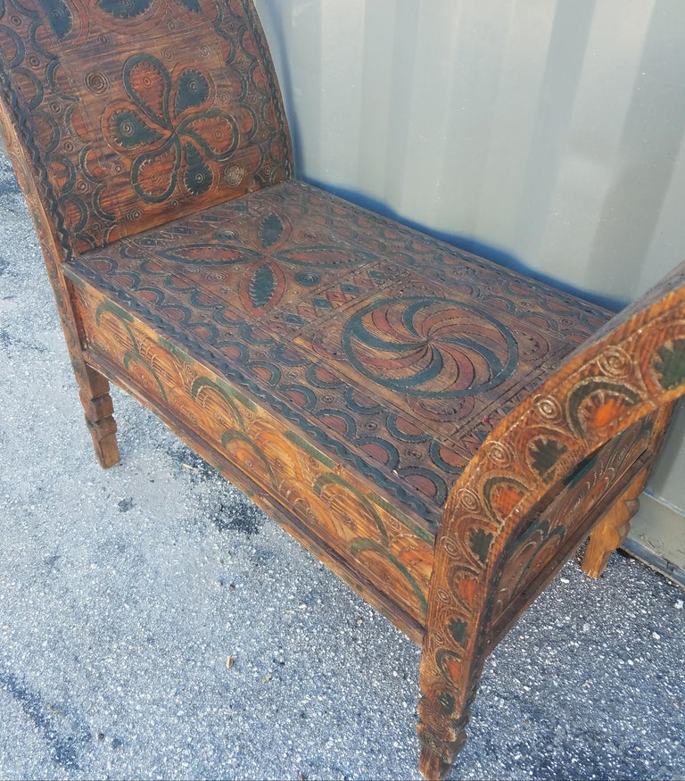Moroccan Hand Carved Wooden Bench, Cedar Wood, 1 Seat For Sale at 1stDibs