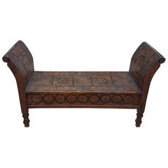 Moroccan Hand Carved Wooden Bench, Cedar Wood