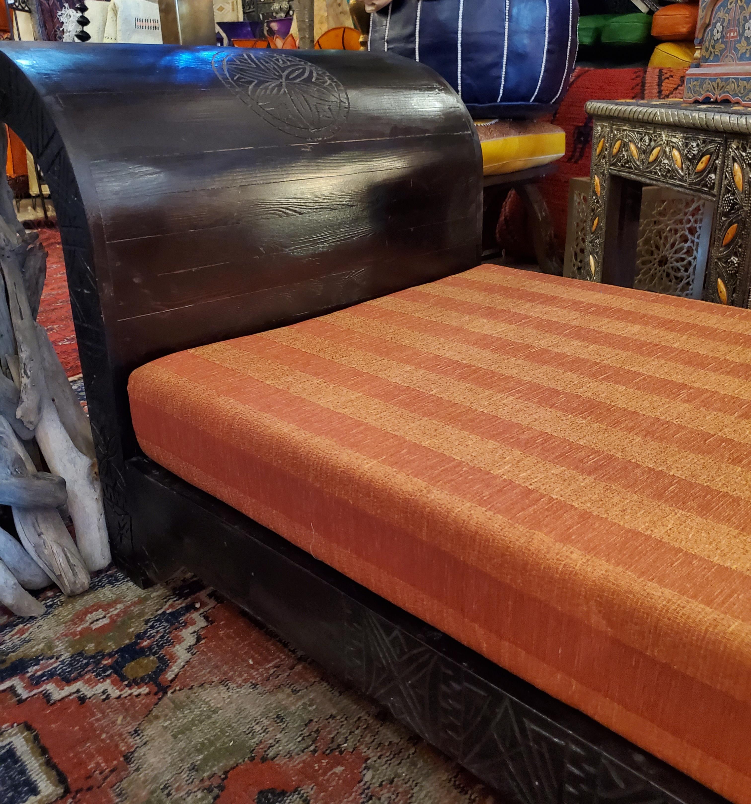 Moroccan Hand Carved Wooden Bench, Meridian Style For Sale 2