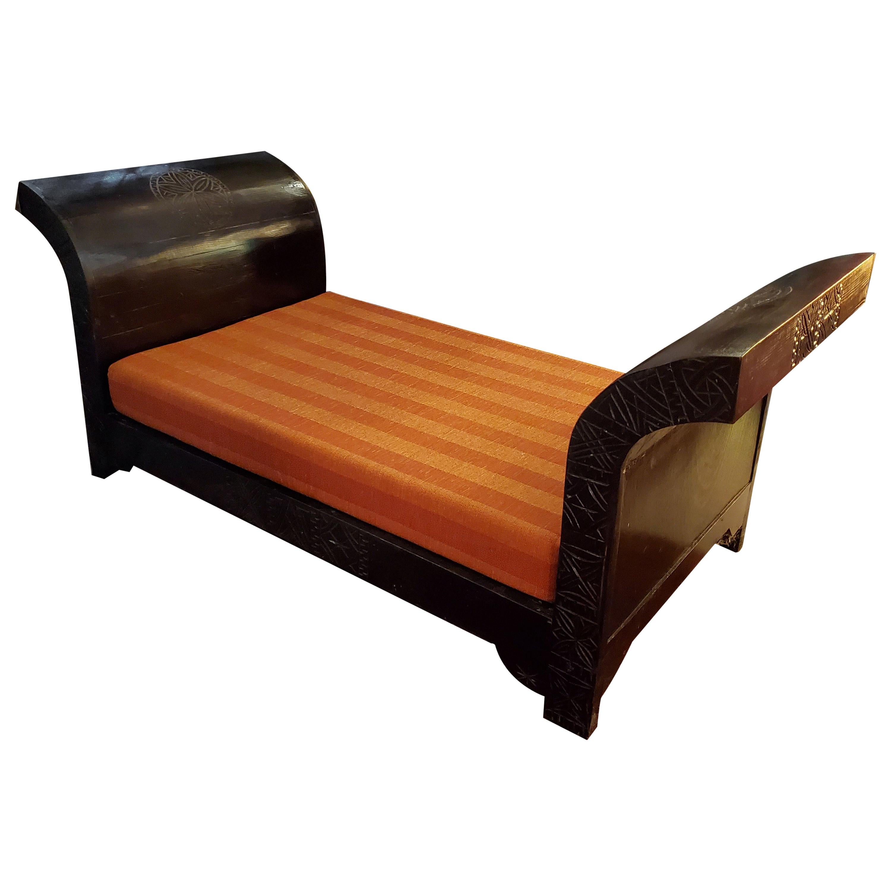 Moroccan Hand Carved Wooden Bench, Meridian Style For Sale