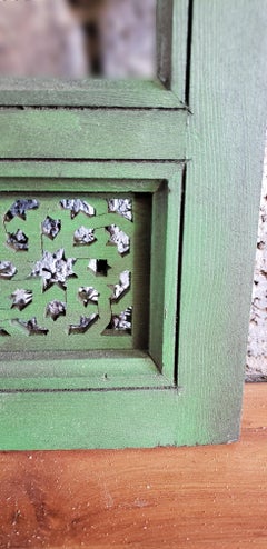 Moroccan Hand Carved Wooden Mirror, Green