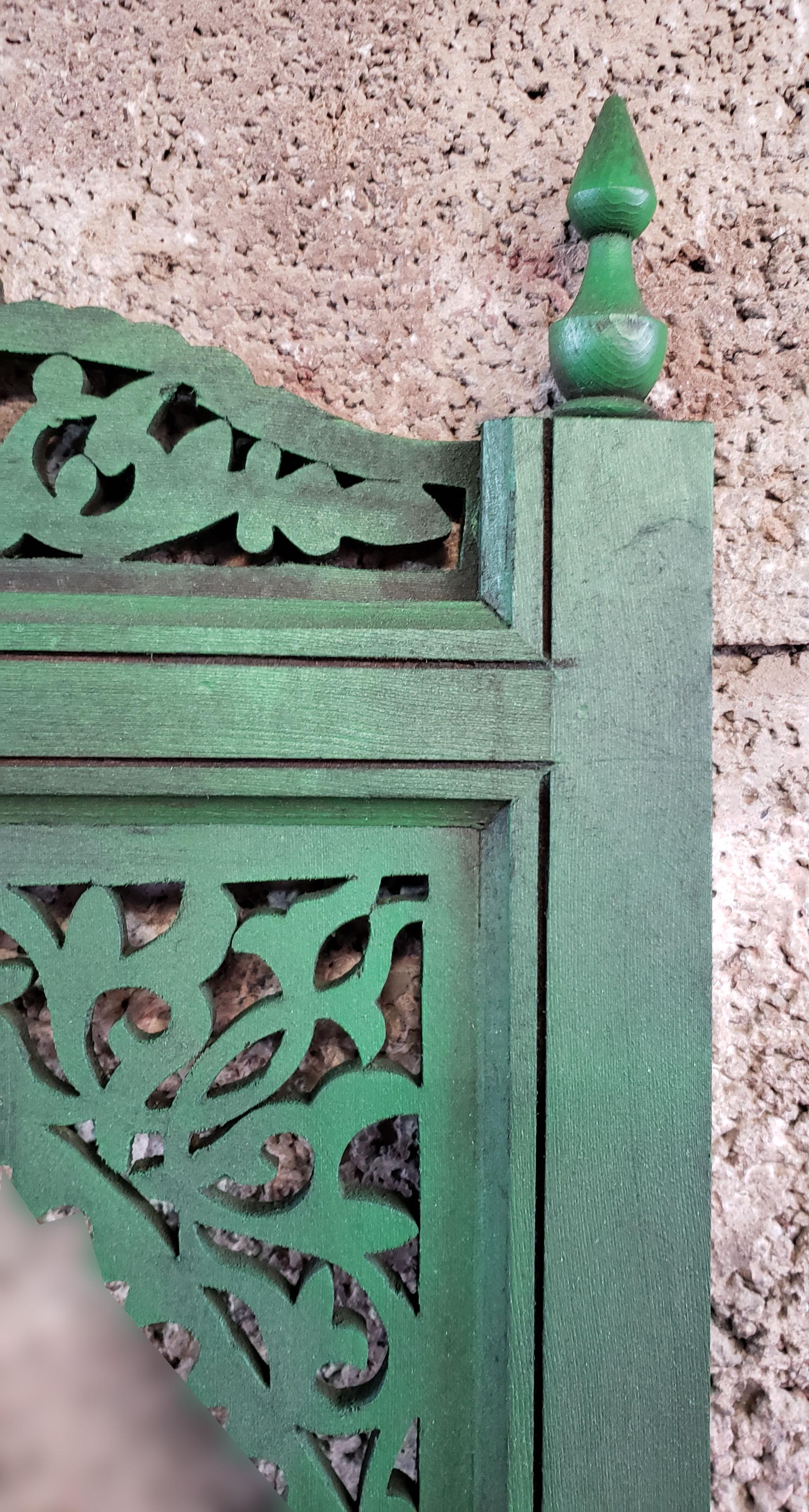Hand-Carved Moroccan Hand Carved Wooden Mirror, Green For Sale