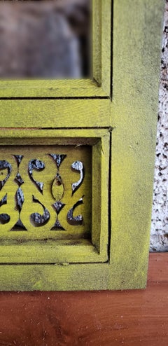 Moroccan Hand Carved Wooden Mirror, Yellow