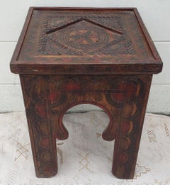 Moroccan Hand Carved Wooden Side Table, Square