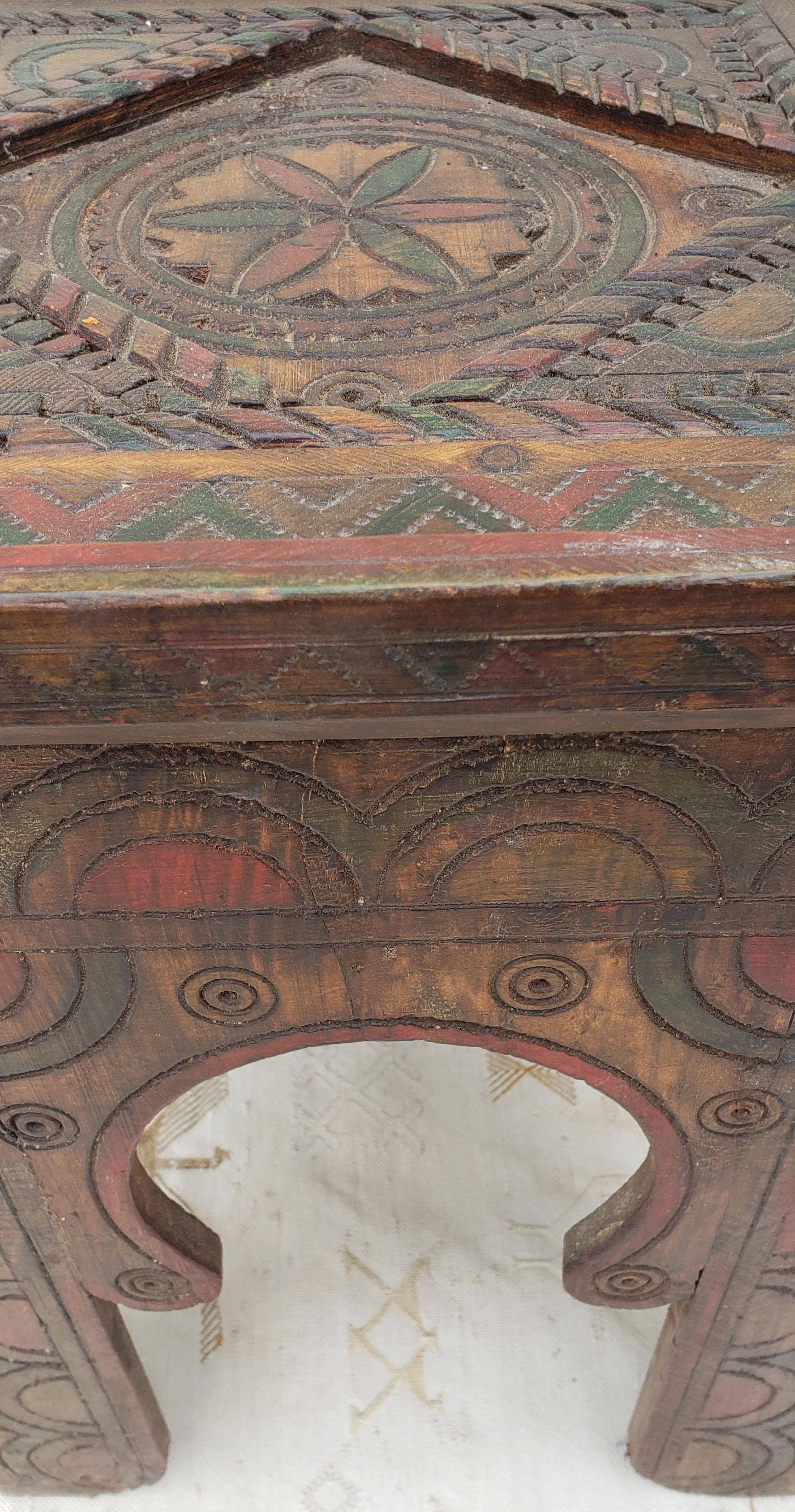 Contemporary Moroccan Hand Carved Wooden Side Table, Square For Sale