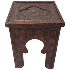 Moroccan Hand Carved Wooden Side Table, Square