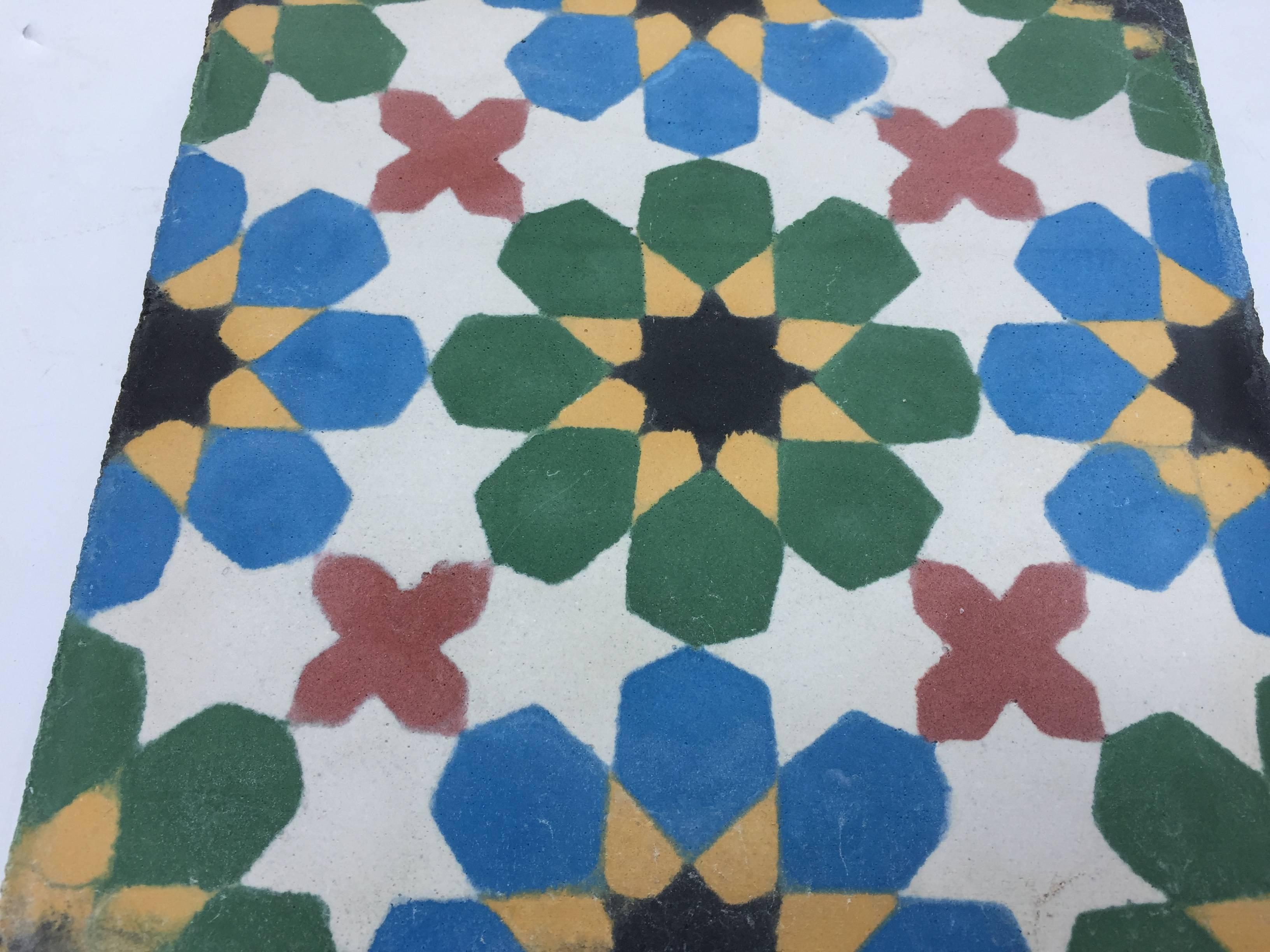 Moroccan Hand-Crafted encaustic Cement Tile with Traditional Fez Moorish Design 7