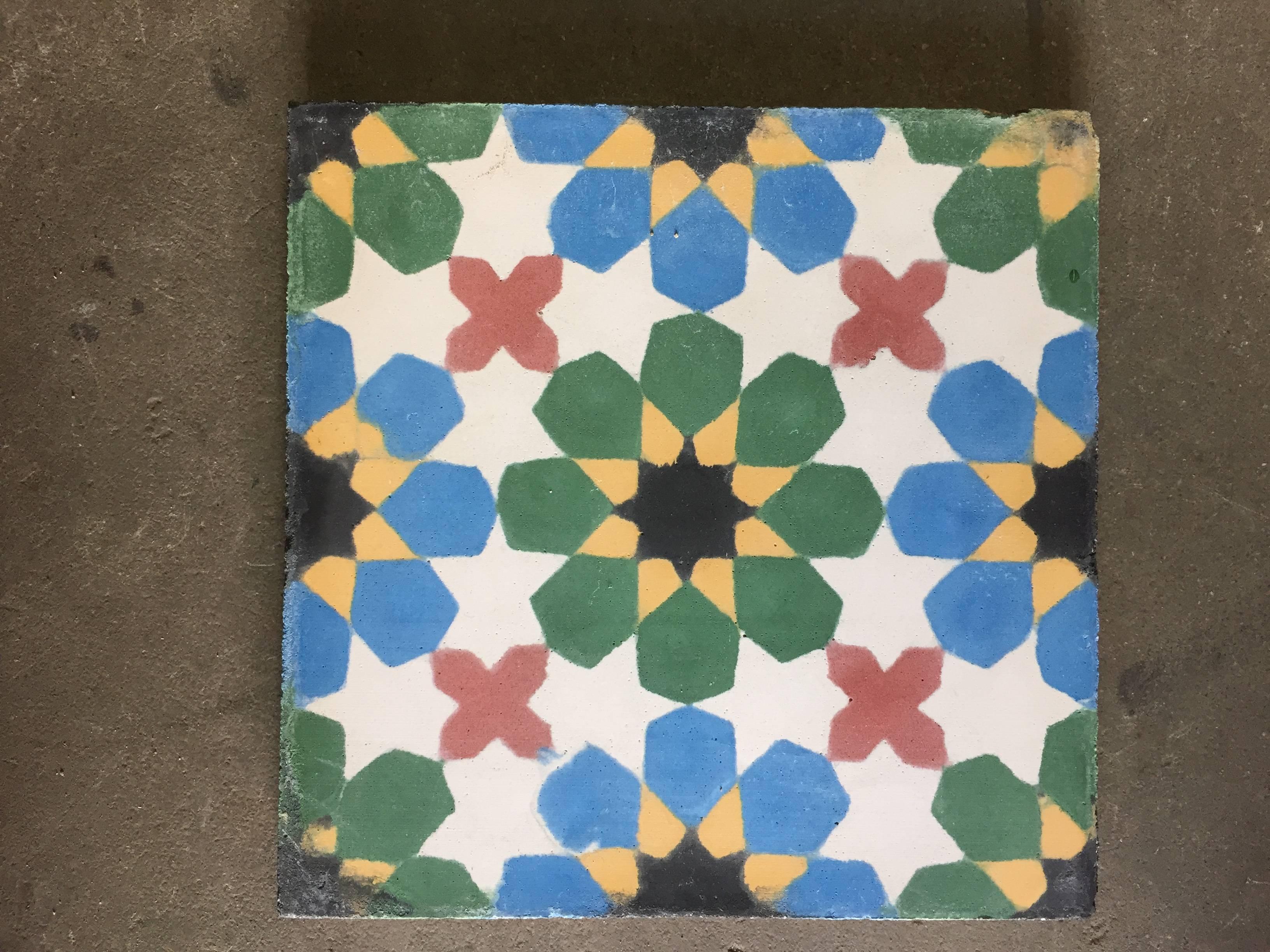Moroccan Hand-Crafted encaustic Cement Tile with Traditional Fez Moorish Design 9