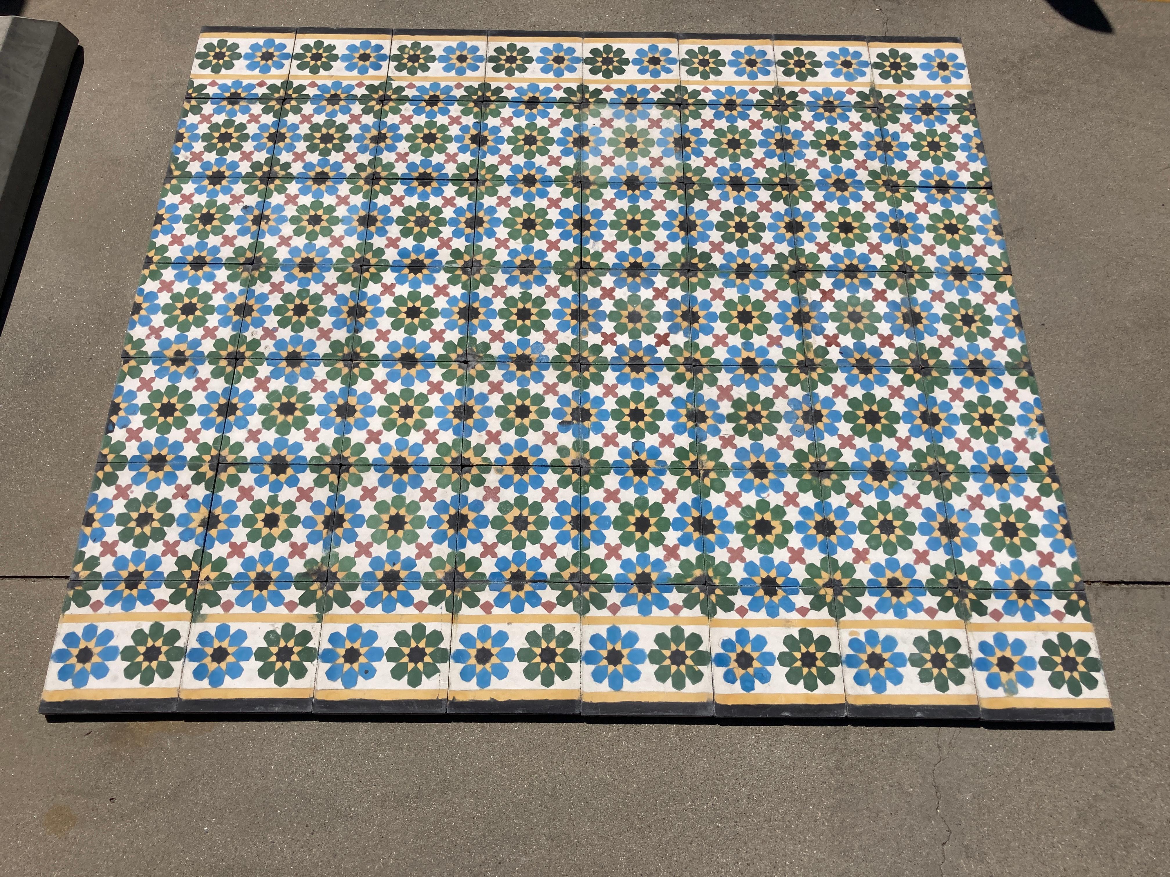 Moroccan handcrafted and hand-painted cement tile with traditional Fez Moorish Design.
Moroccan encaustic encaustic floor or wall tiles with Traditional Fez Design
These are authentic Moroccan encaustic tiles hand made by artisans in Fez Morocco.