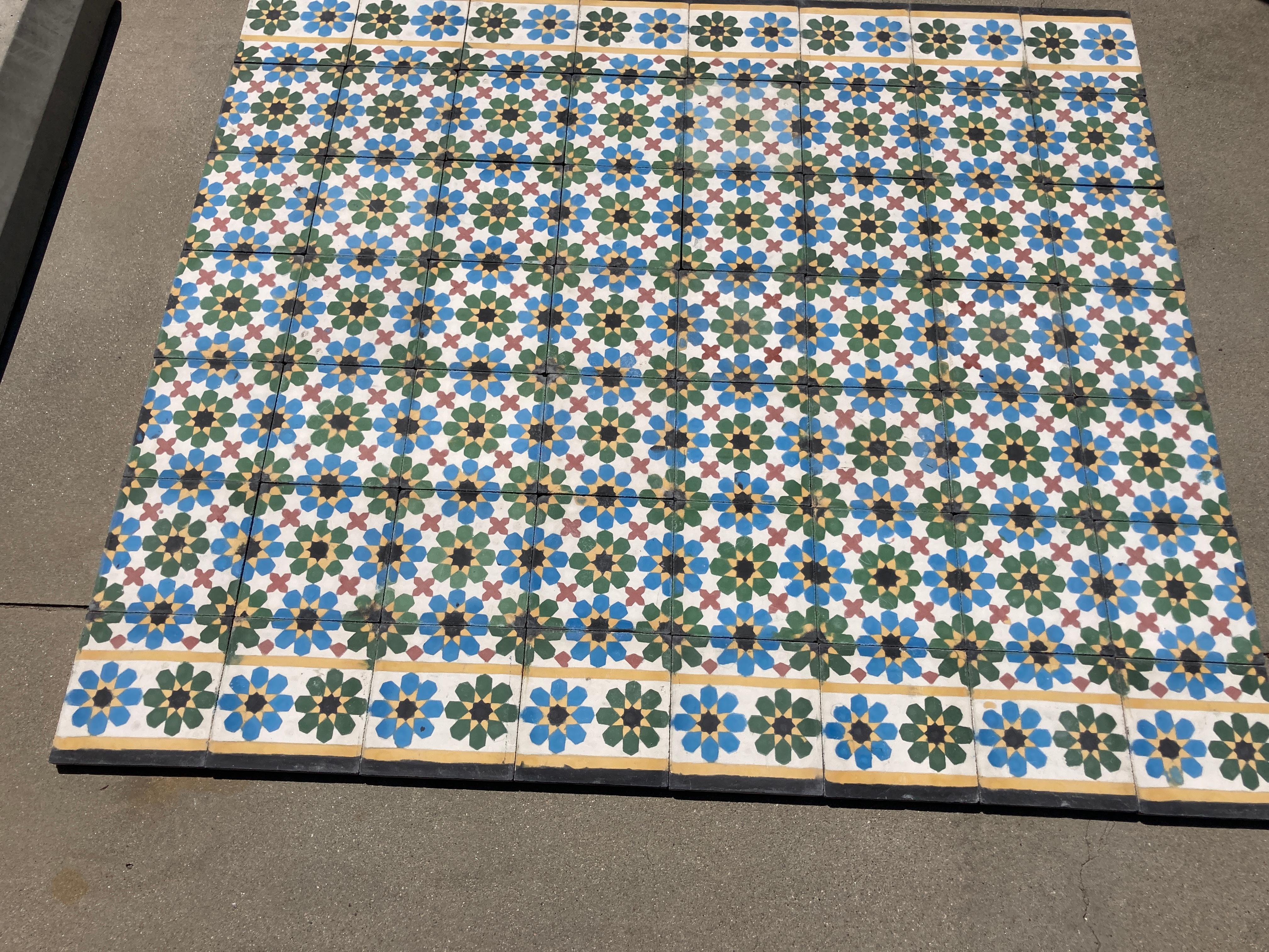 Late 20th Century Moroccan Hand-Crafted encaustic Cement Tile with Traditional Fez Moorish Design