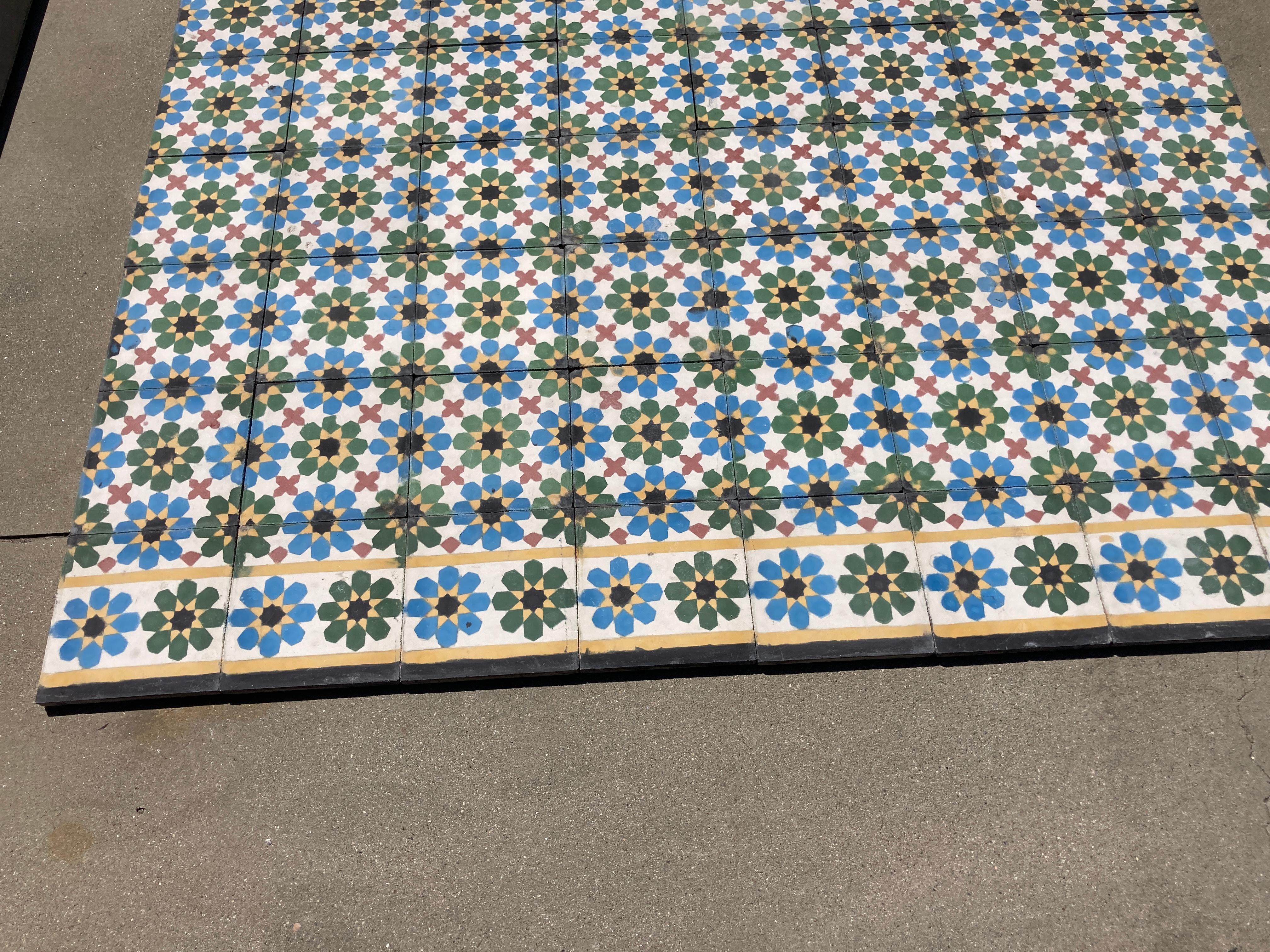 Moroccan Hand-Crafted encaustic Cement Tile with Traditional Fez Moorish Design 1