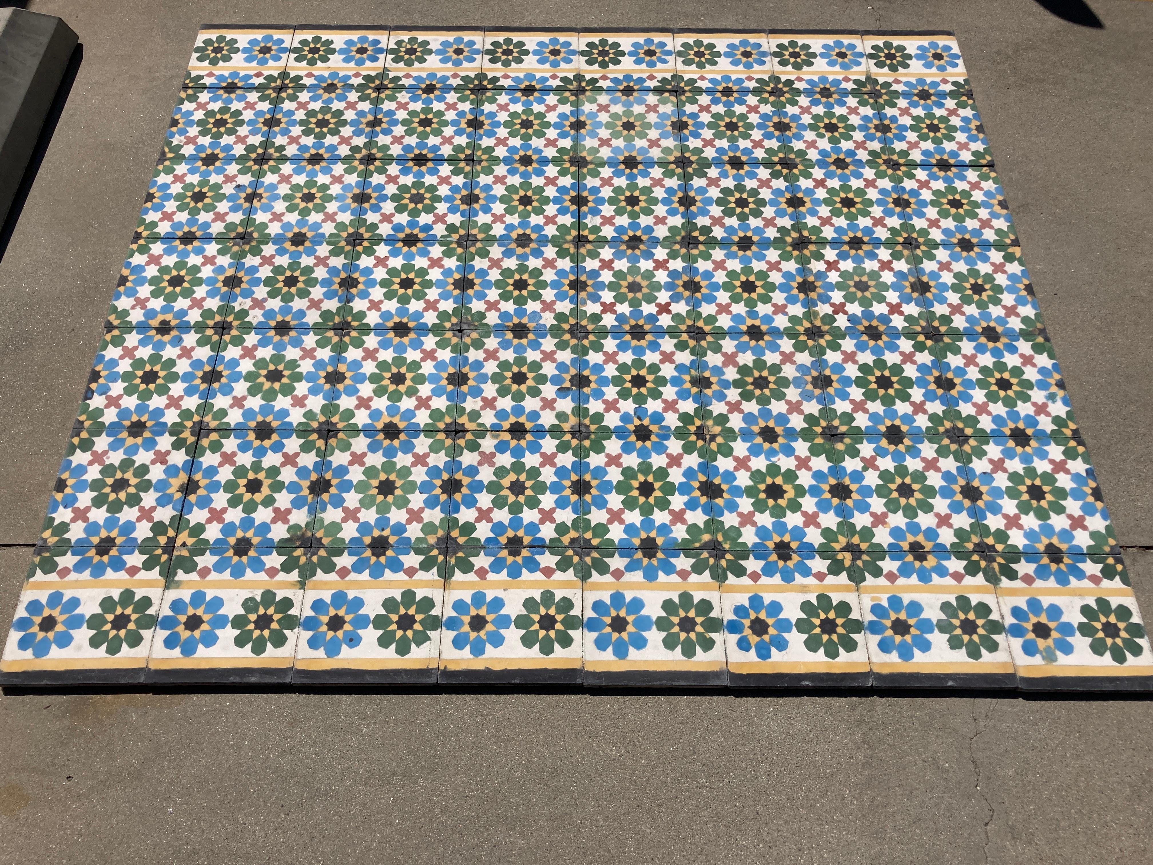 Moroccan Hand-Crafted encaustic Cement Tile with Traditional Fez Moorish Design 2