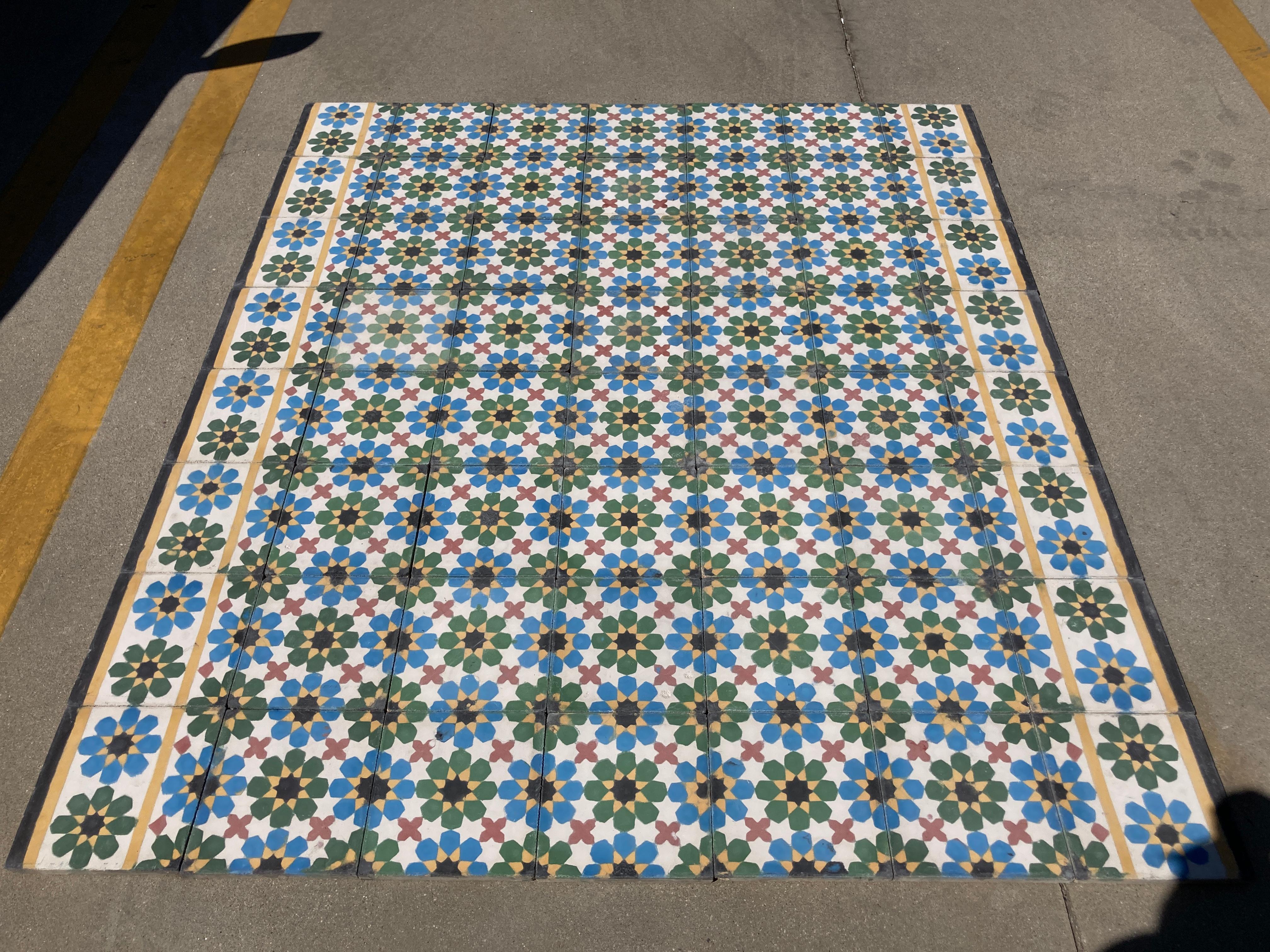 Moroccan Hand-Crafted encaustic Cement Tile with Traditional Fez Moorish Design 4