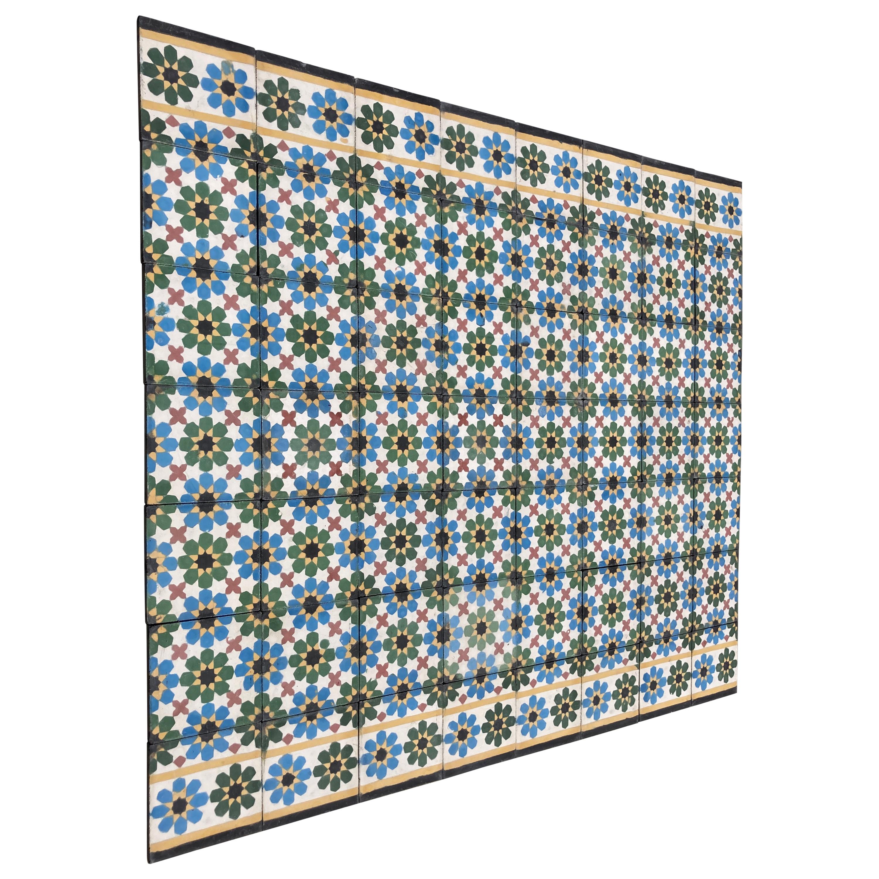 Moroccan Hand-Crafted encaustic Cement Tile with Traditional Fez Moorish Design