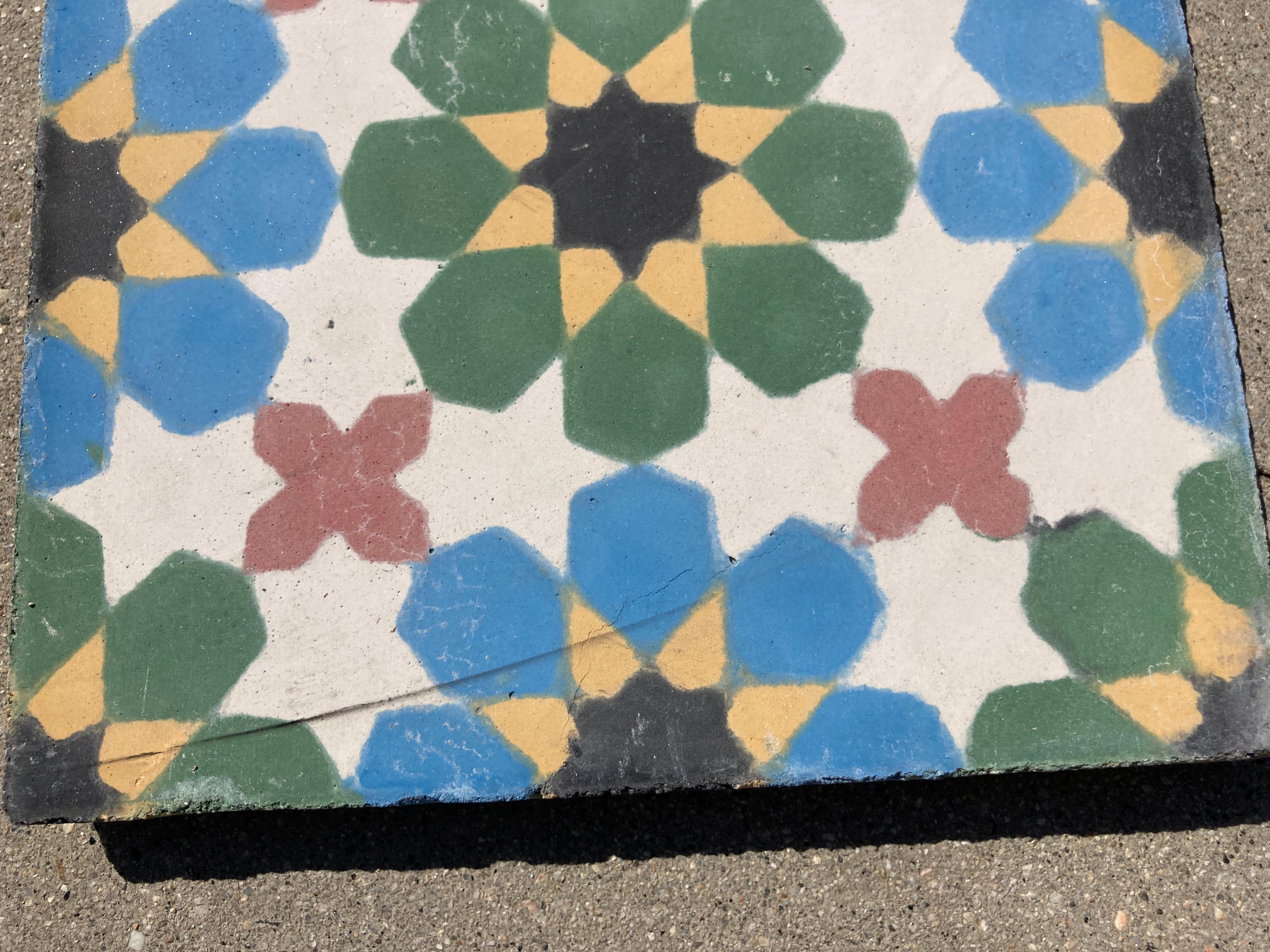 Moroccan Hand-Crafted Encaustic Cement Tiles with Traditional Fez Moorish Design 2