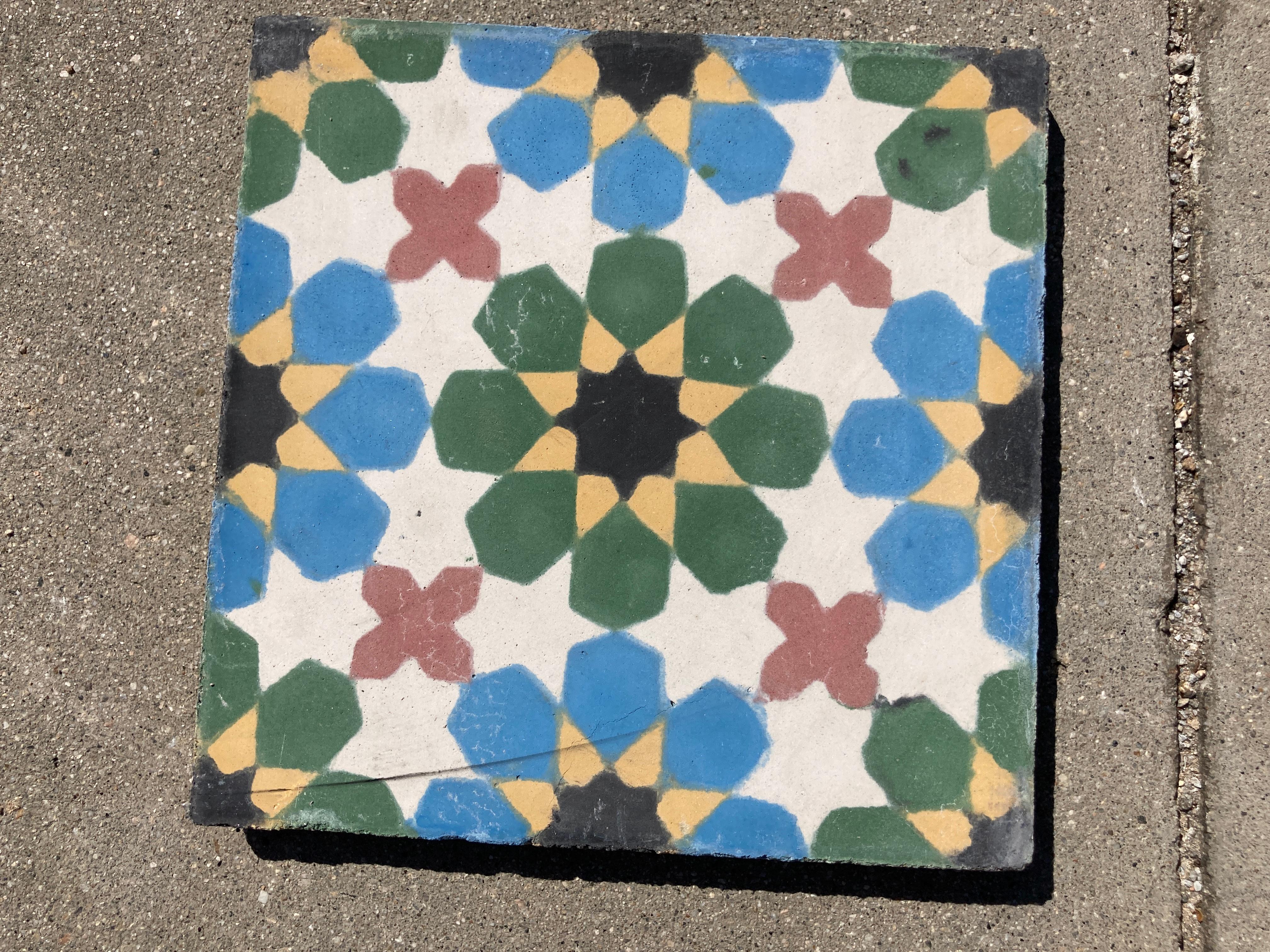 Moroccan Hand-Crafted Encaustic Cement Tiles with Traditional Fez Moorish Design 5