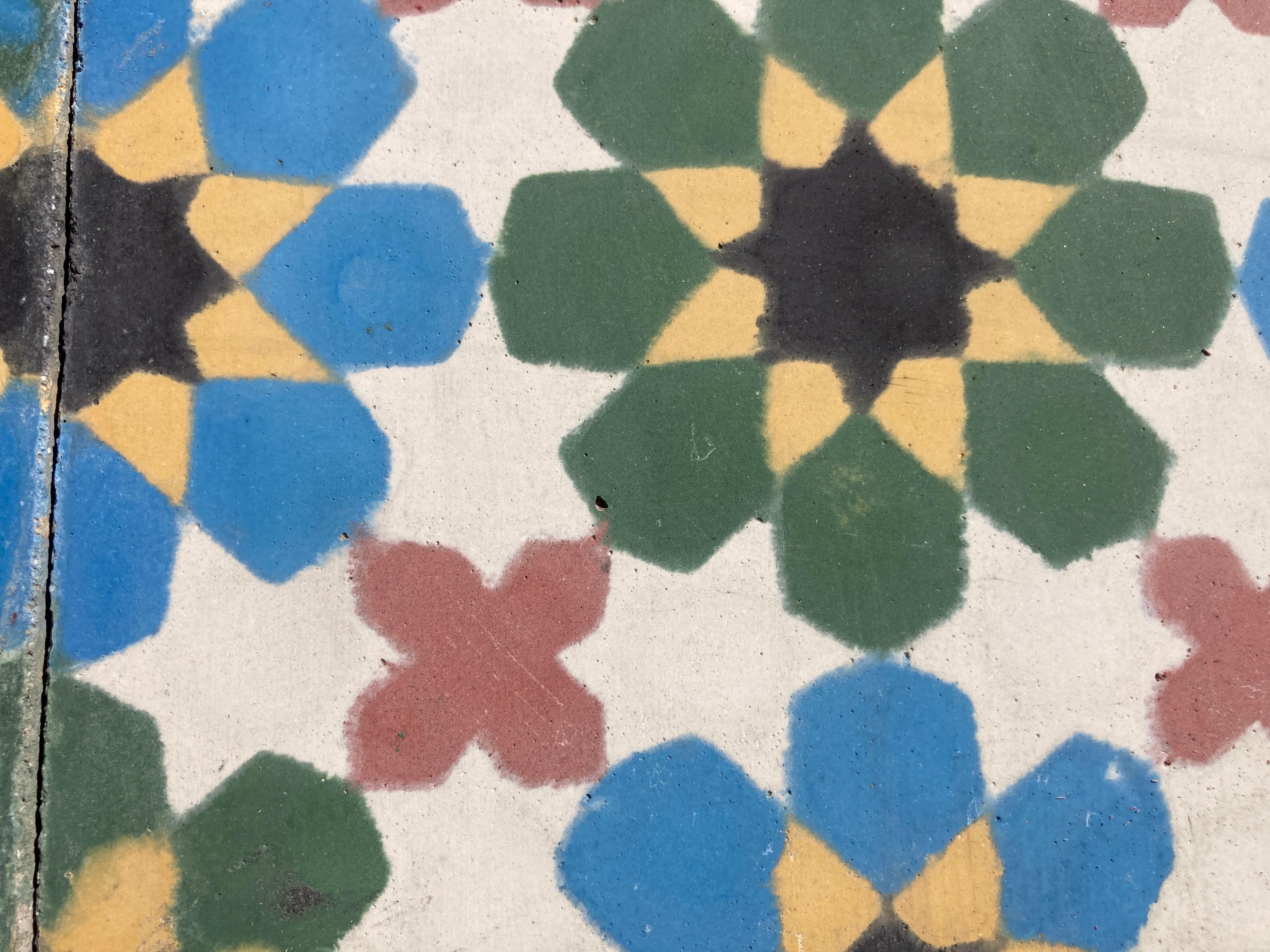 Moroccan Hand-Crafted Encaustic Cement Tiles with Traditional Fez Moorish Design In Good Condition In North Hollywood, CA