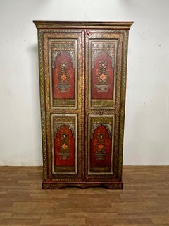 Moroccan Hand Crafted Painted and Carved Berber Style Wardrobe