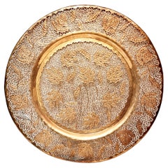 Moroccan Hand Hammered & Pierced Copper Charger Mid 20th Century