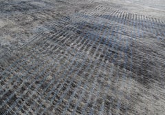 Moroccan Hand Knotted Abstract Charcoal and Blue Rug