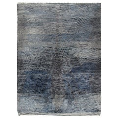 Moroccan Hand Knotted Abstract Charcoal and Blue Rug