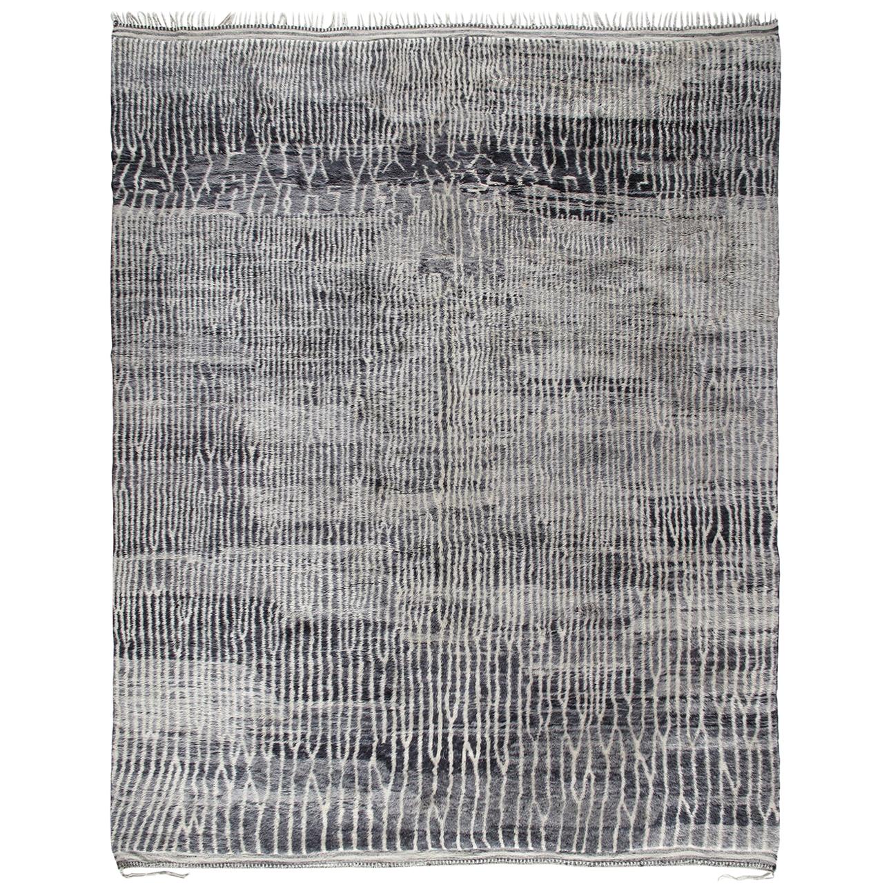 Decorative Moroccan Beni Ourain  Charcoal grey with White Accent Rug