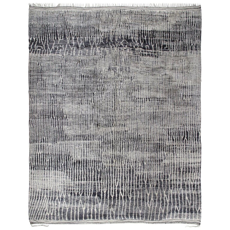 Decorative Moroccan Beni Ourain  Charcoal grey with White Accent Rug For Sale