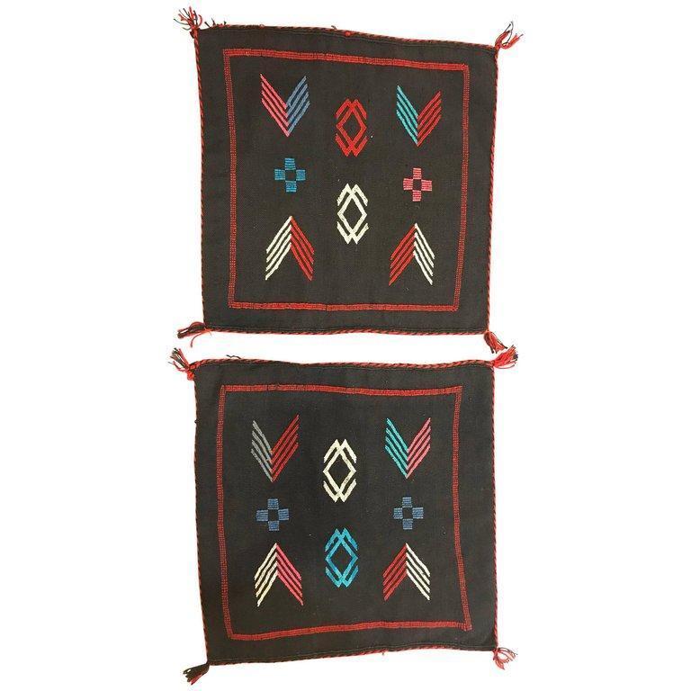 Moroccan Hand-Loomed Wool Pillow in Black, a Pair 5