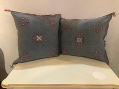 Moroccan Hand-Loomed Wool Pillows in Blue Gray