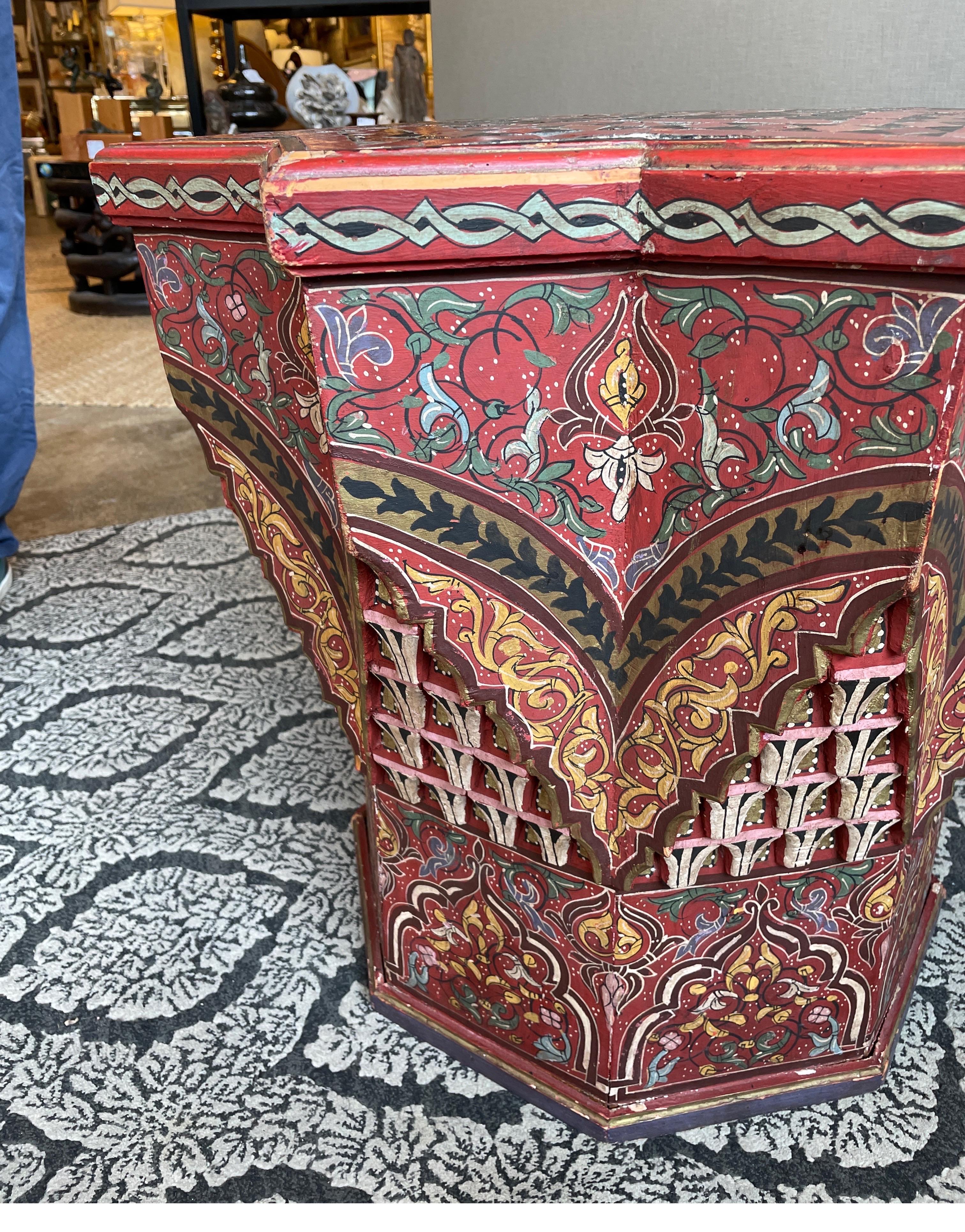 Moroccan Hand Painted 8 Star Wood Table with Tile Top In Good Condition For Sale In Chicago, IL