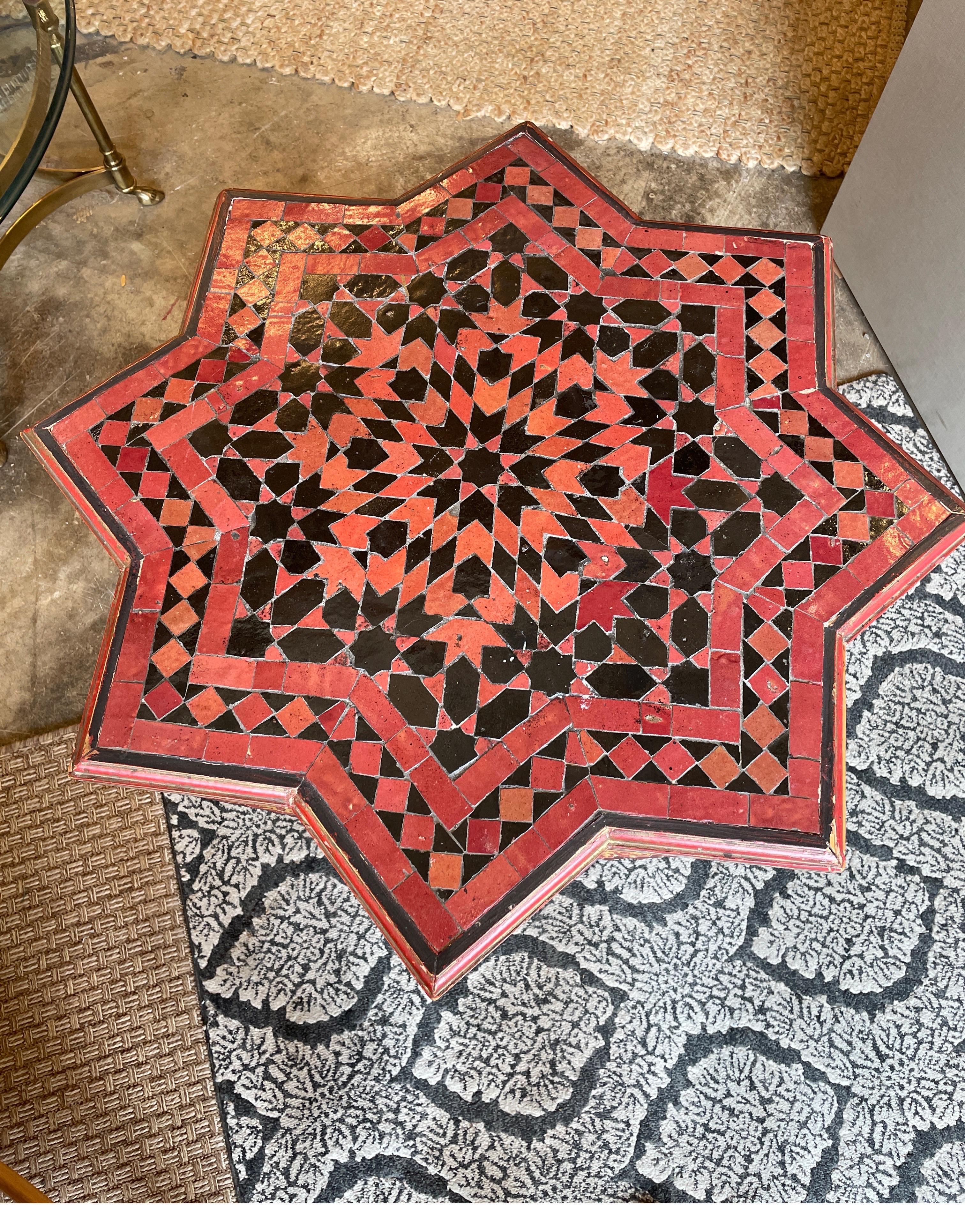 Moroccan Hand Painted 8 Star Wood Table with Tile Top For Sale 2
