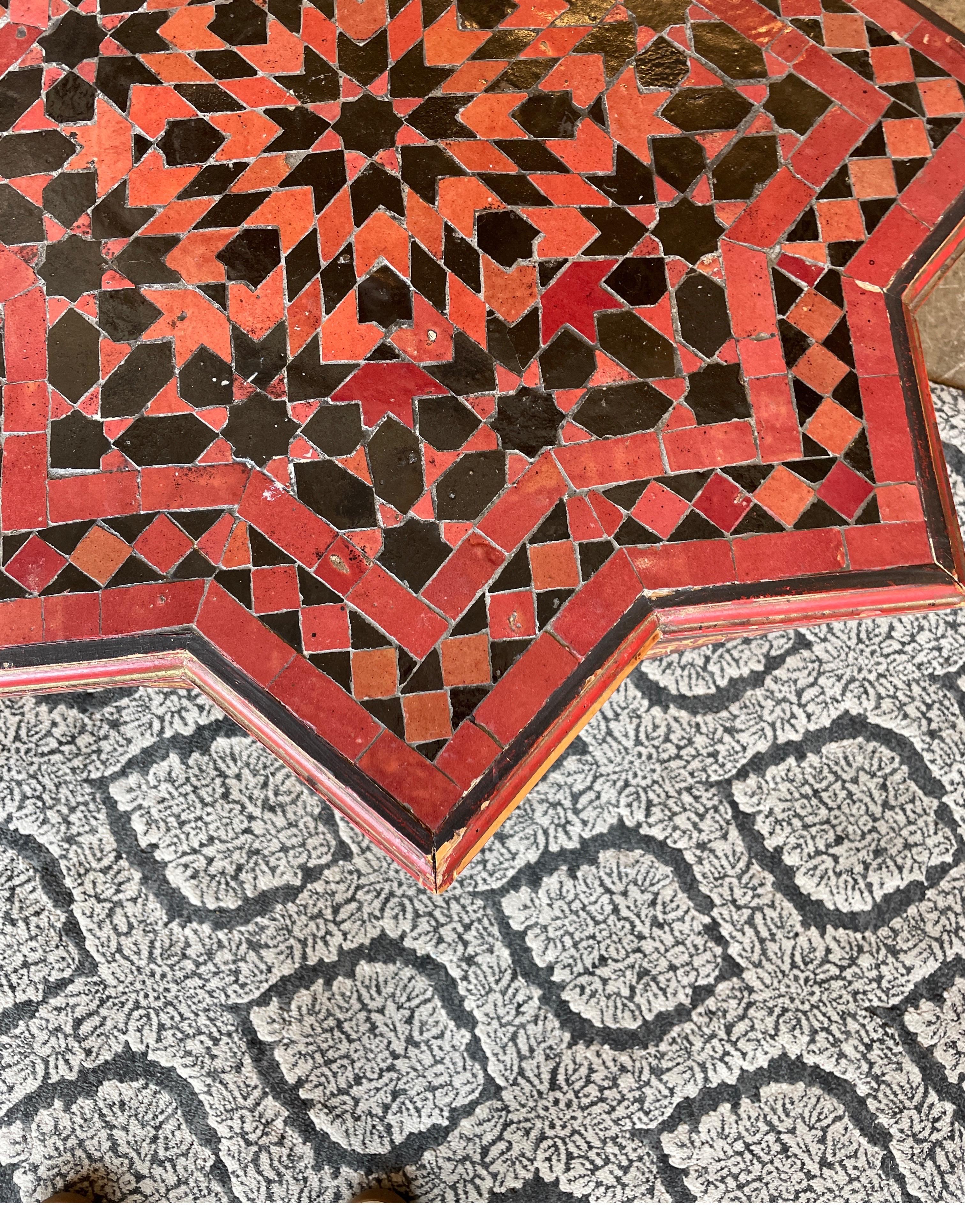 Moroccan Hand Painted 8 Star Wood Table with Tile Top For Sale 3