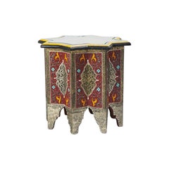 Moroccan Hand-Painted and Brass Inlaid End or Lamp Table 