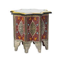 Moroccan Hand Painted and Brass Inlaid End or Lamp Table