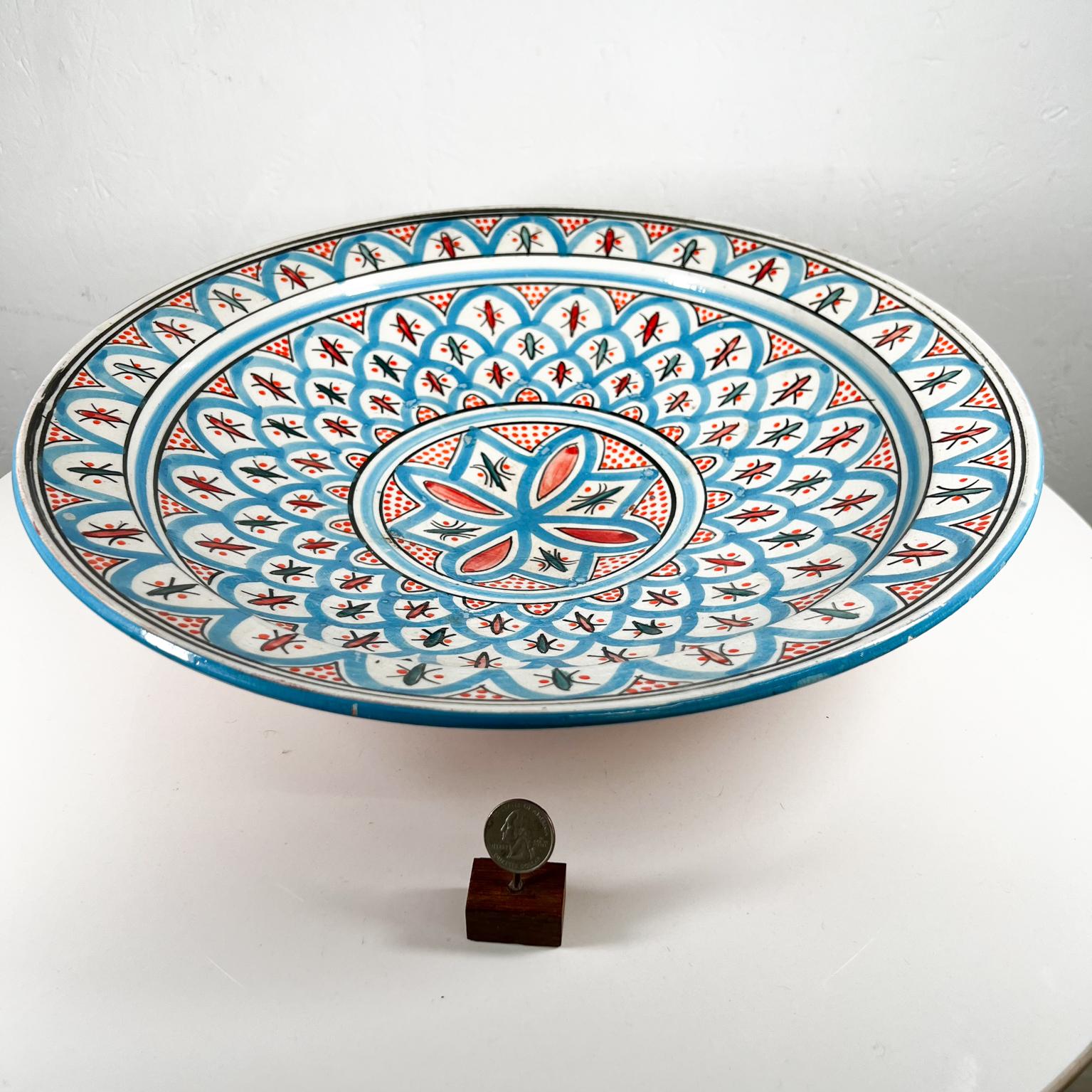 Mid-Century Modern Moroccan Hand Painted Blue Couscous Platter Assala Safi Pottery