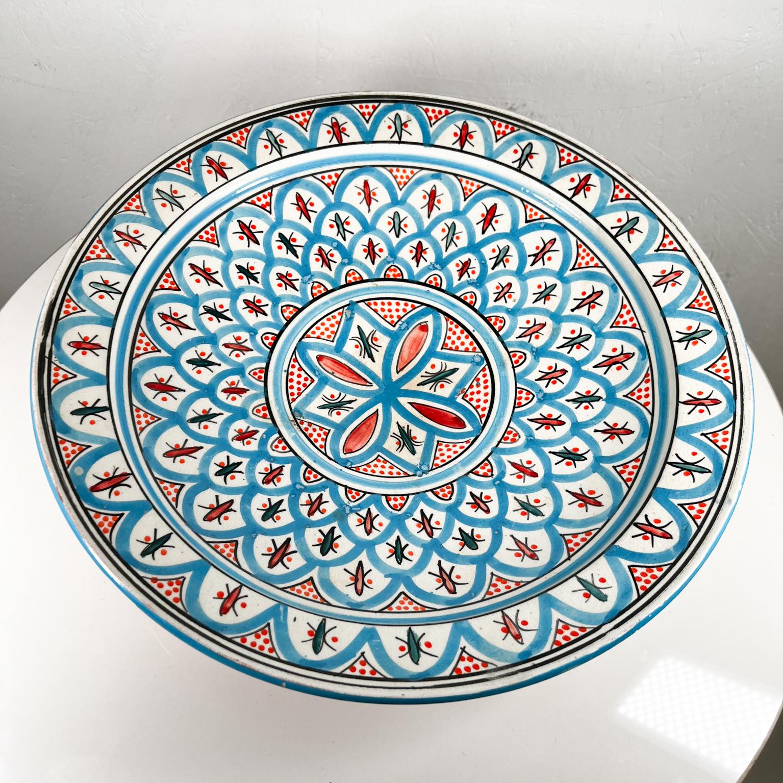 Moroccan Hand Painted Blue Couscous Platter Assala Safi Pottery In Good Condition In Chula Vista, CA
