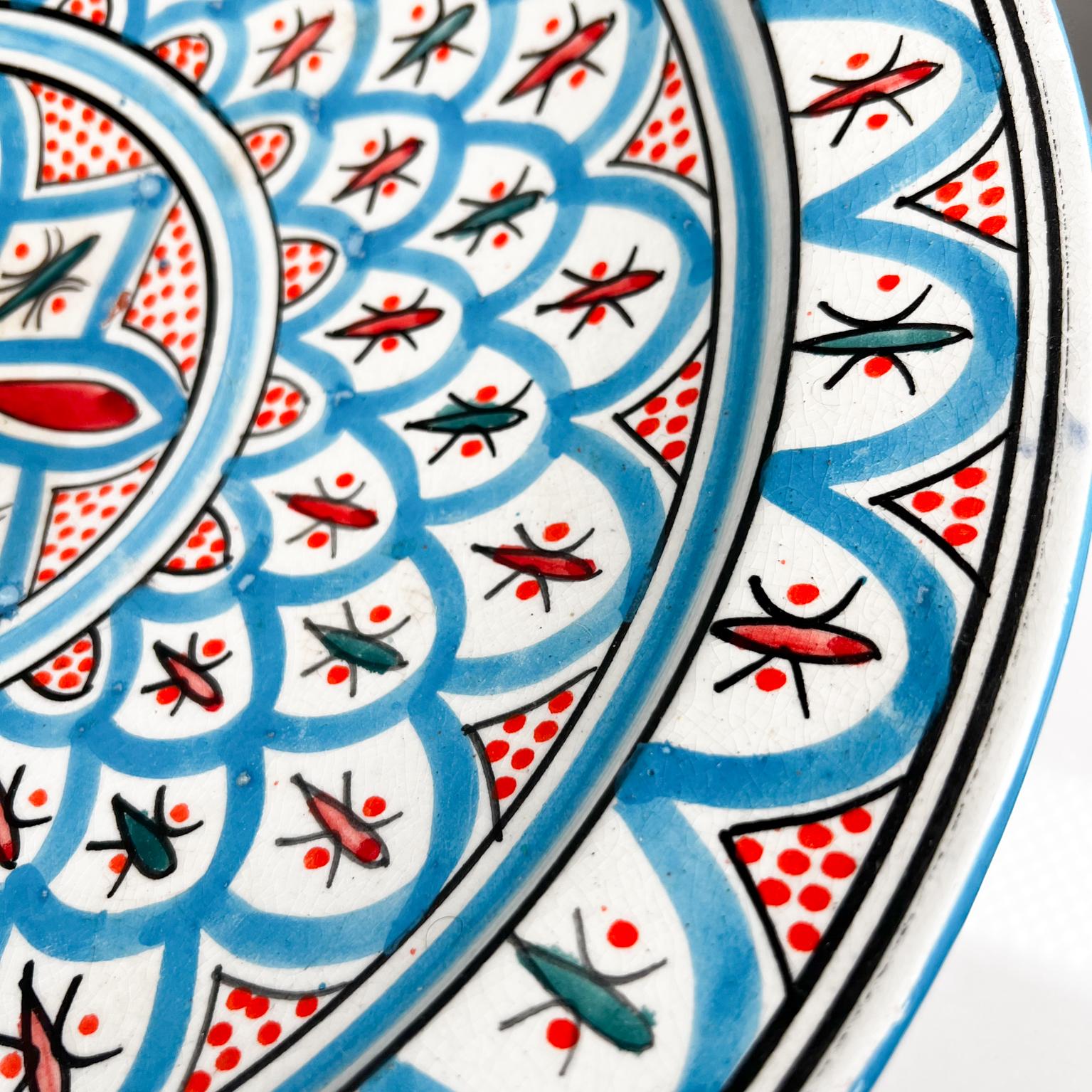 Ceramic Moroccan Hand Painted Blue Couscous Platter Assala Safi Pottery