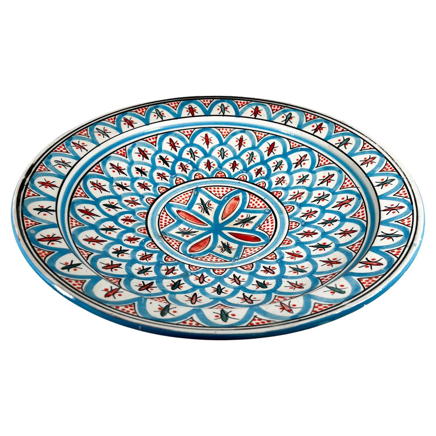 Moroccan Hand Painted Blue Couscous Platter Assala Safi Pottery