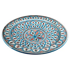 Vintage Moroccan Hand Painted Blue Couscous Platter Assala Safi Pottery