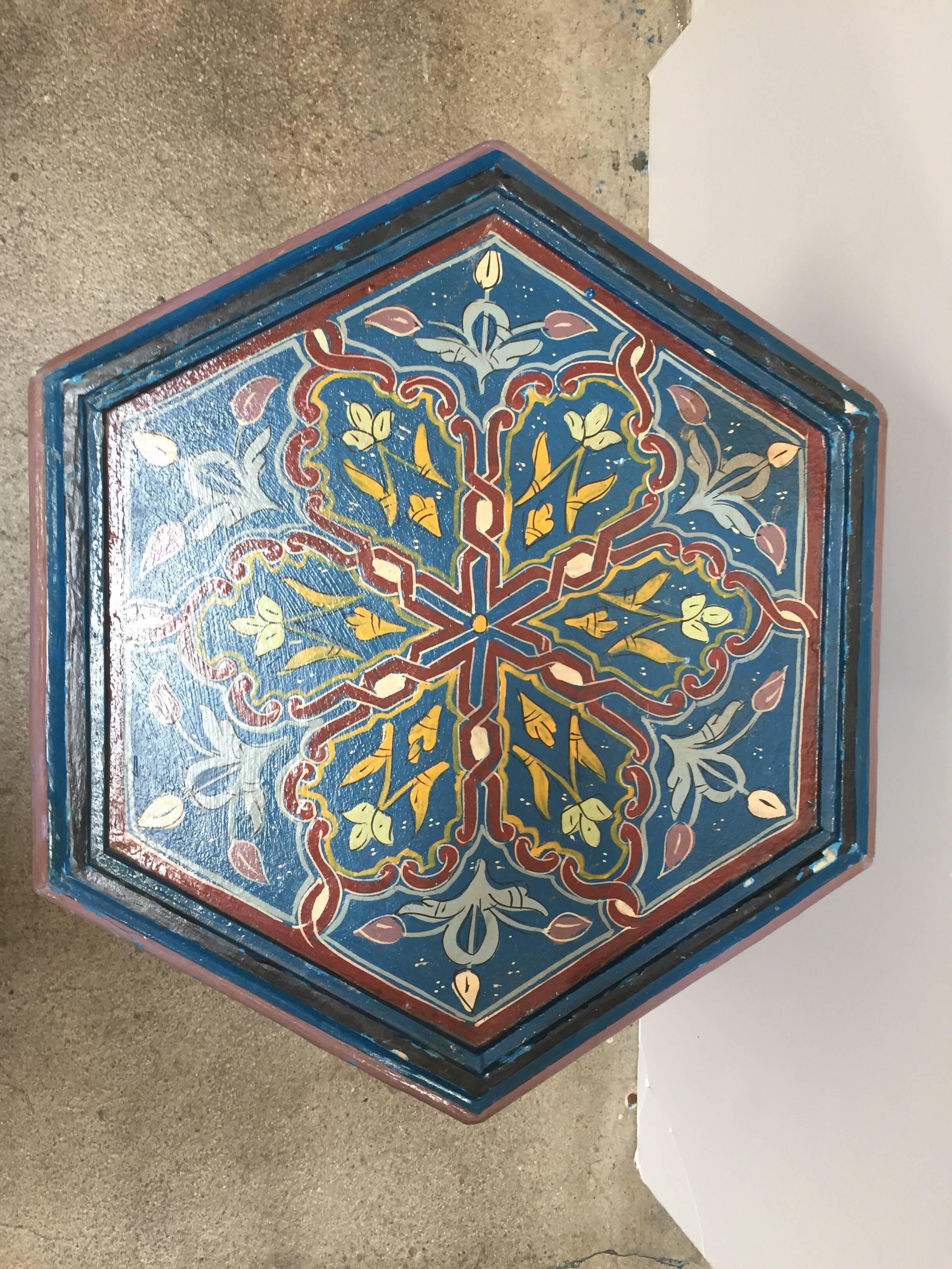 Moroccan Hand-Painted Blue Side Table with Moorish Designs 5