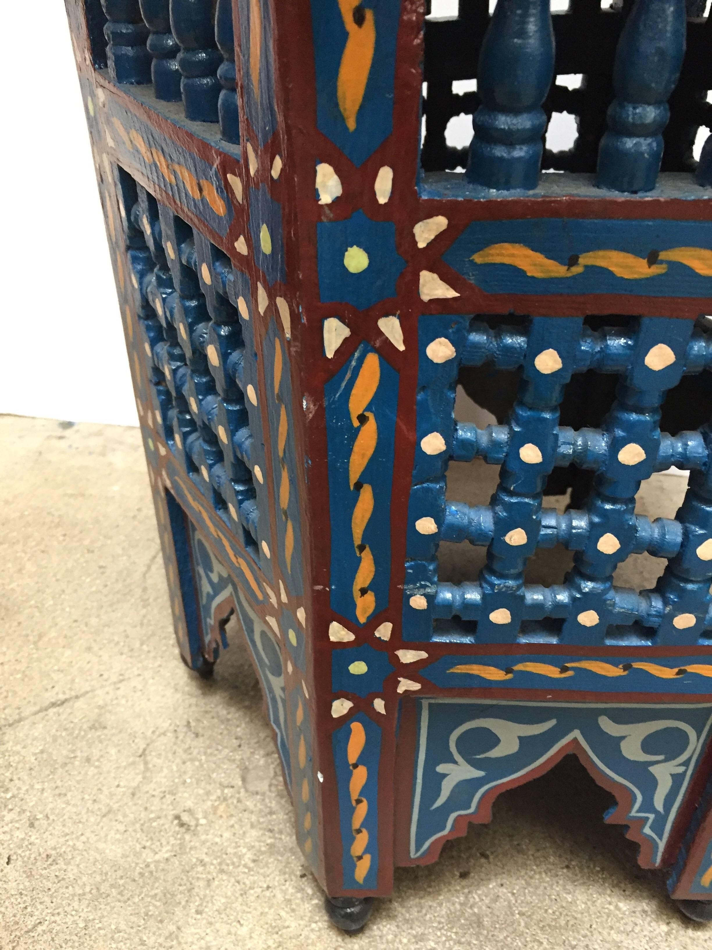 Moroccan Hand-Painted Blue Side Table with Moorish Designs 1