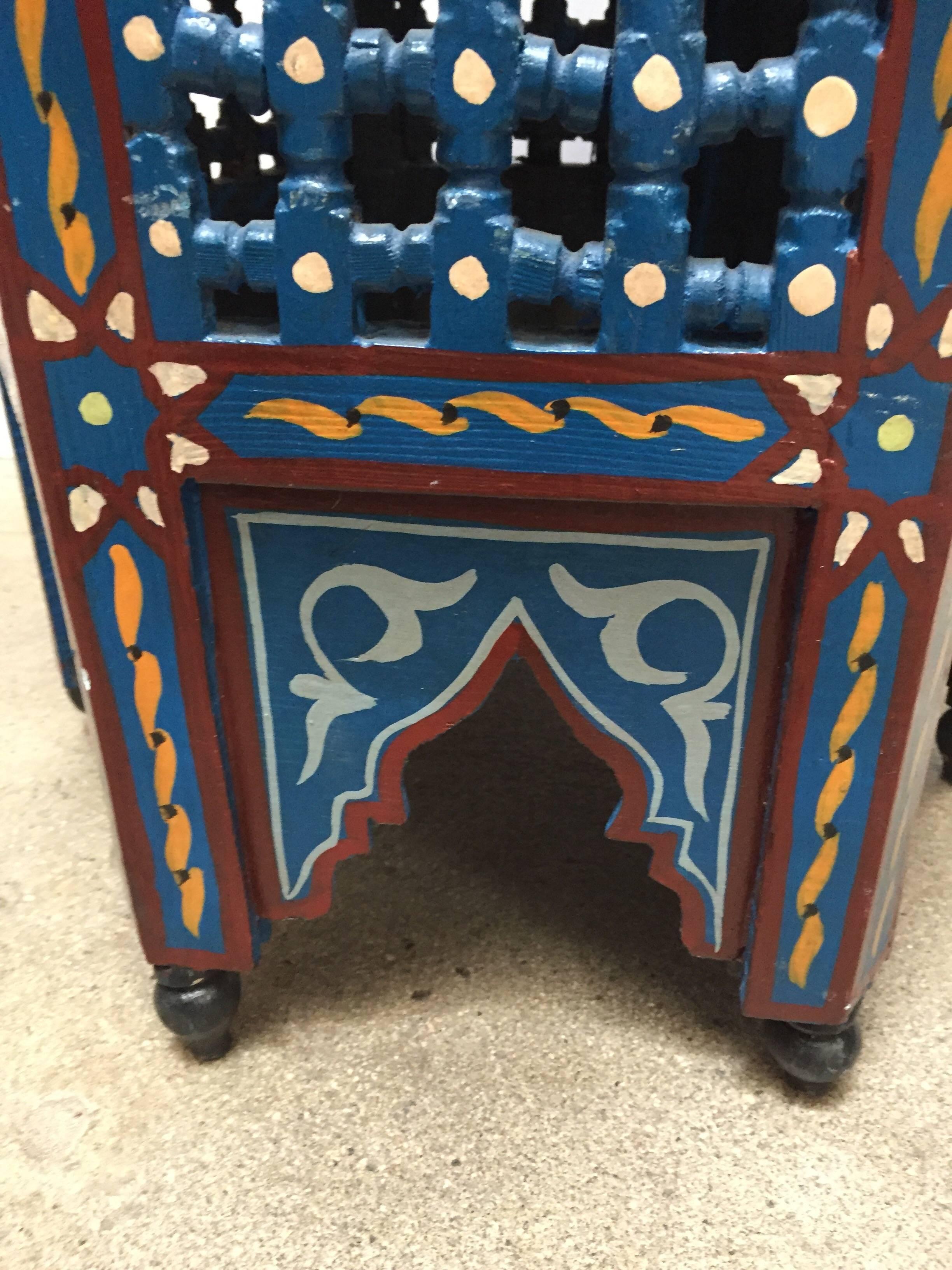 Moroccan Hand-Painted Blue Side Table with Moorish Designs 3