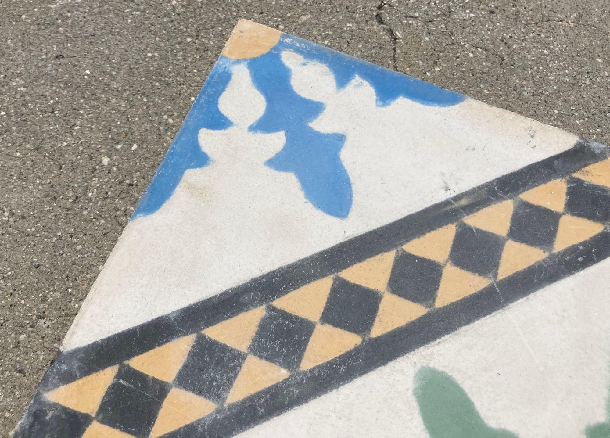 Moroccan Hand Painted Cement Tile with Traditional Fez Design In Good Condition For Sale In North Hollywood, CA