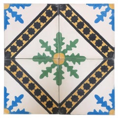 Vintage Moroccan Hand-Painted Cement Tile with Traditional Fez Design