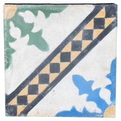 Retro Moroccan Hand Painted Cement Tile with Traditional Fez Design